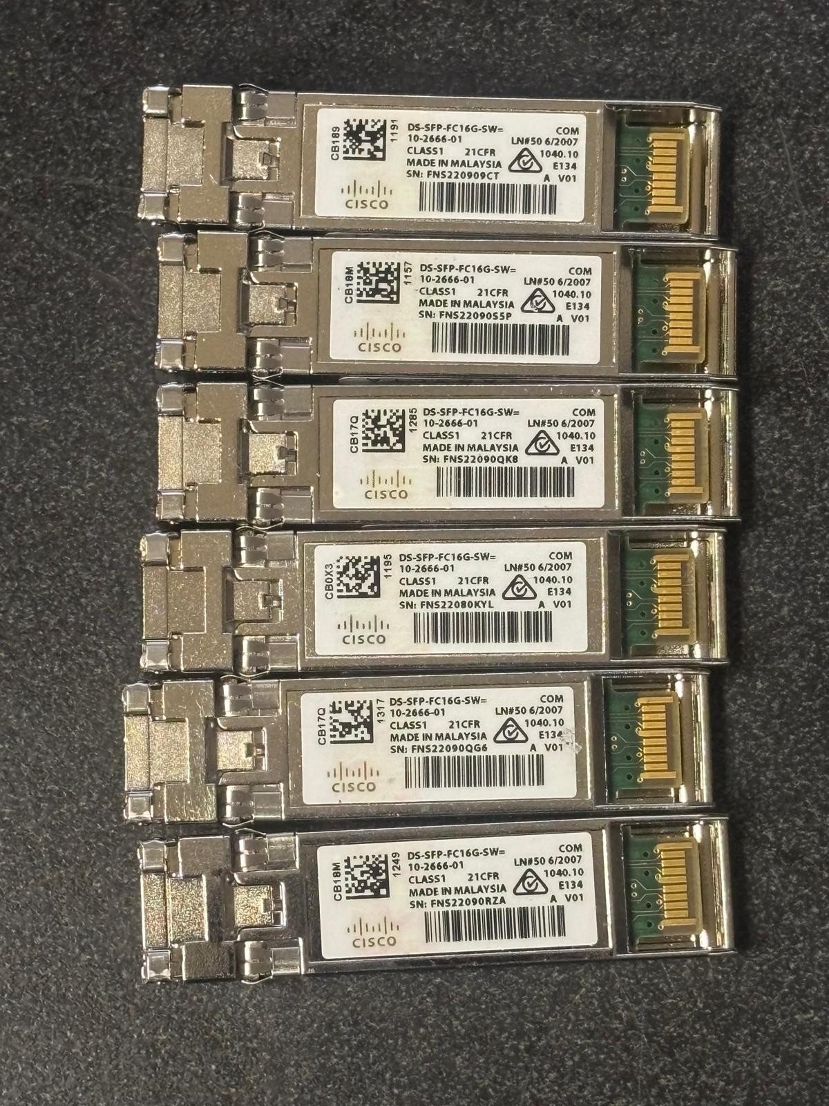 Lot of 6 Cisco 10-2666-01 DS-SFP-FC16G-SW 16G Transceiver Module w/ Hologram
