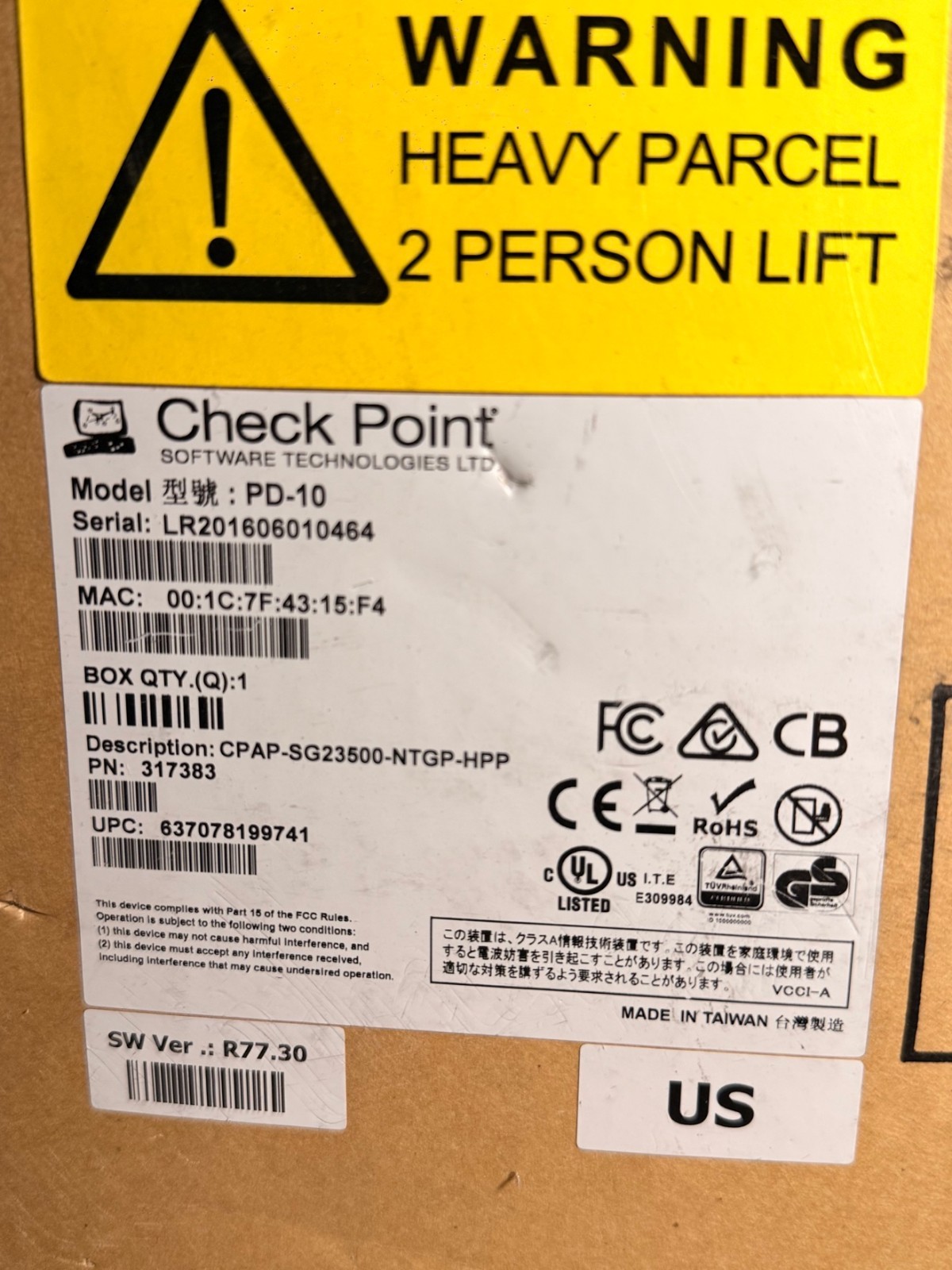 Check Point 23500 NGTP HPP Security Appliance CPAP-SG23500-NTGP-HPP PD-10 NEW