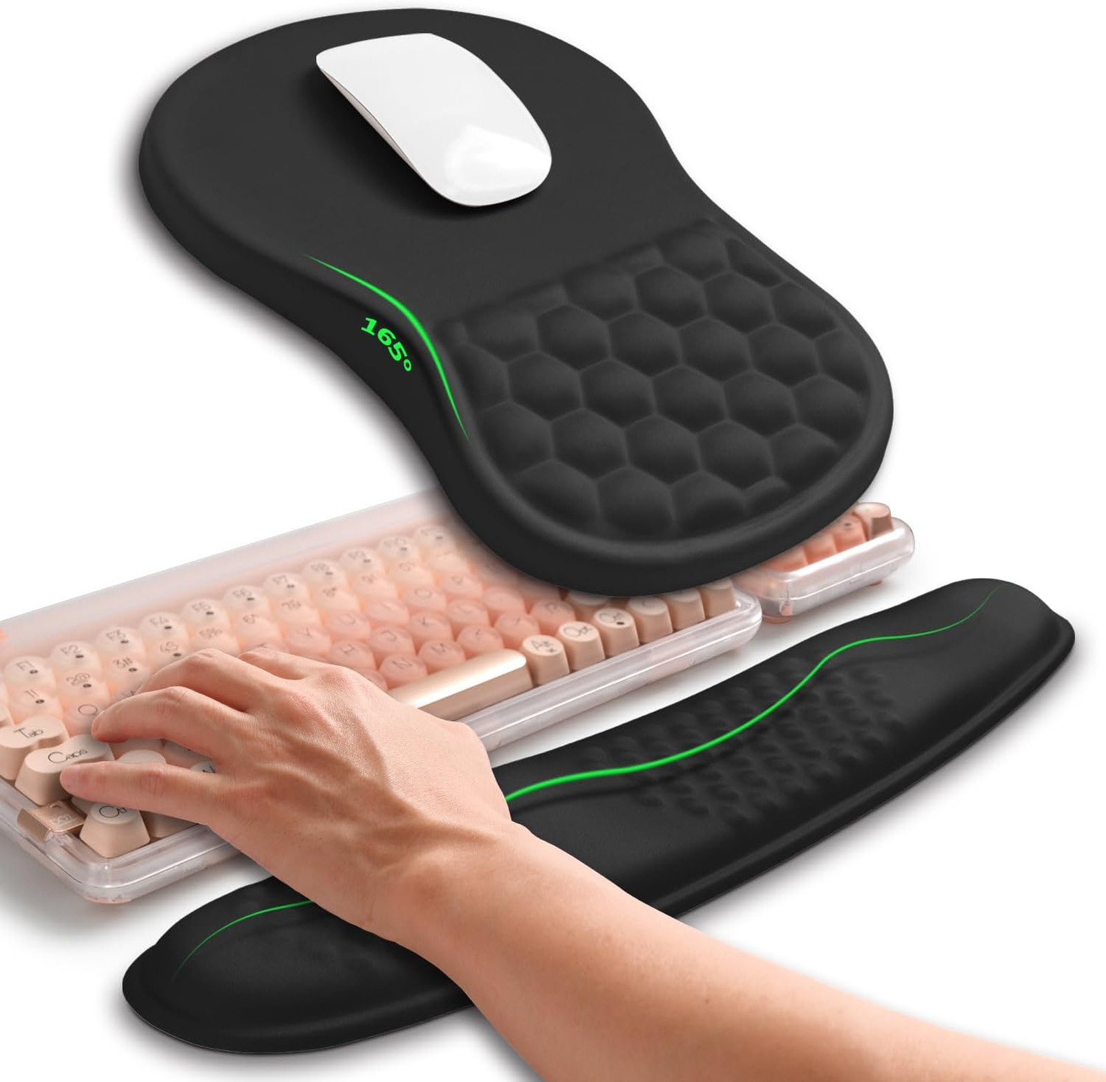 2in1 Keyboard Wrist Rest Mouse Pad Combo Memory Foam Ergonomic Curved Support