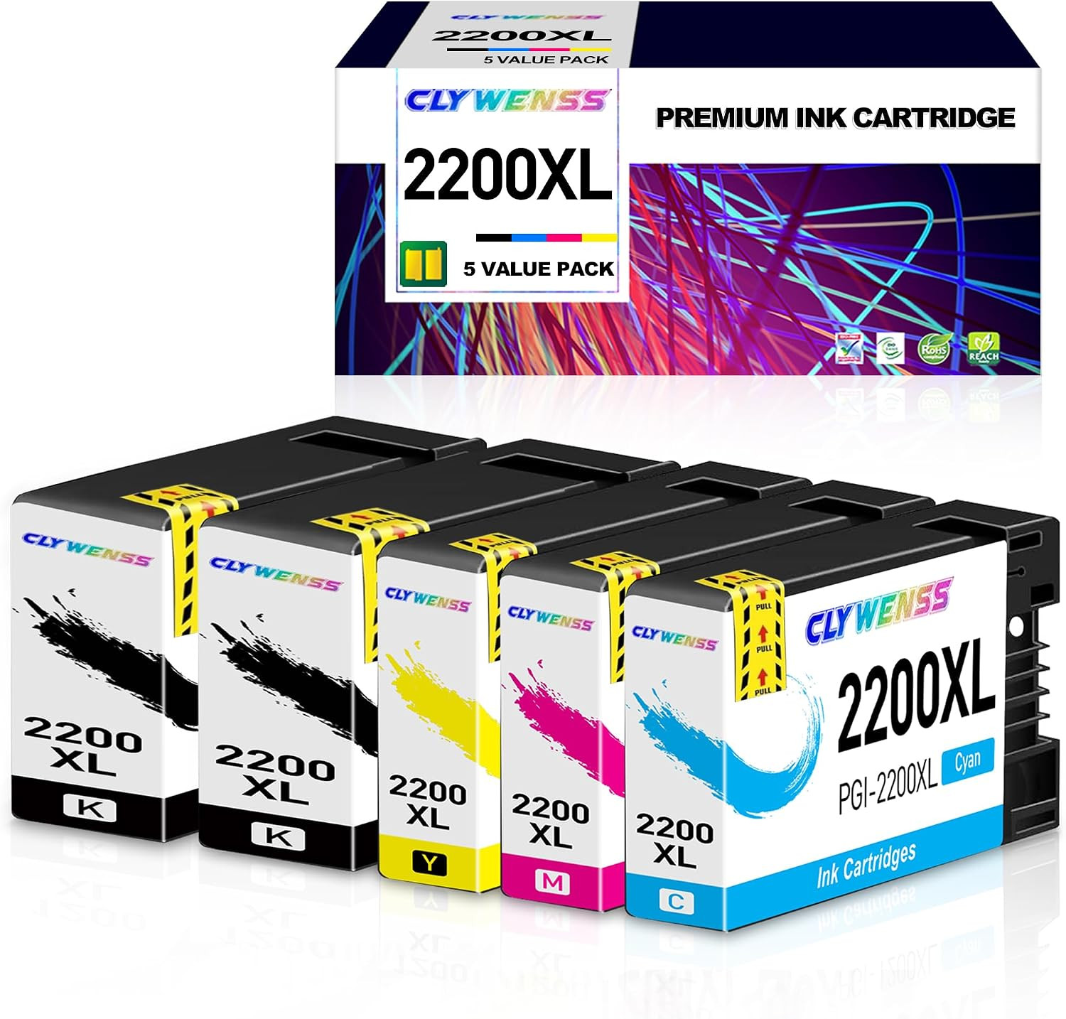 5 Pack 2200XL Ink cartridges Replacement for Canon PGI-2200XL PGI2200 XL Compati