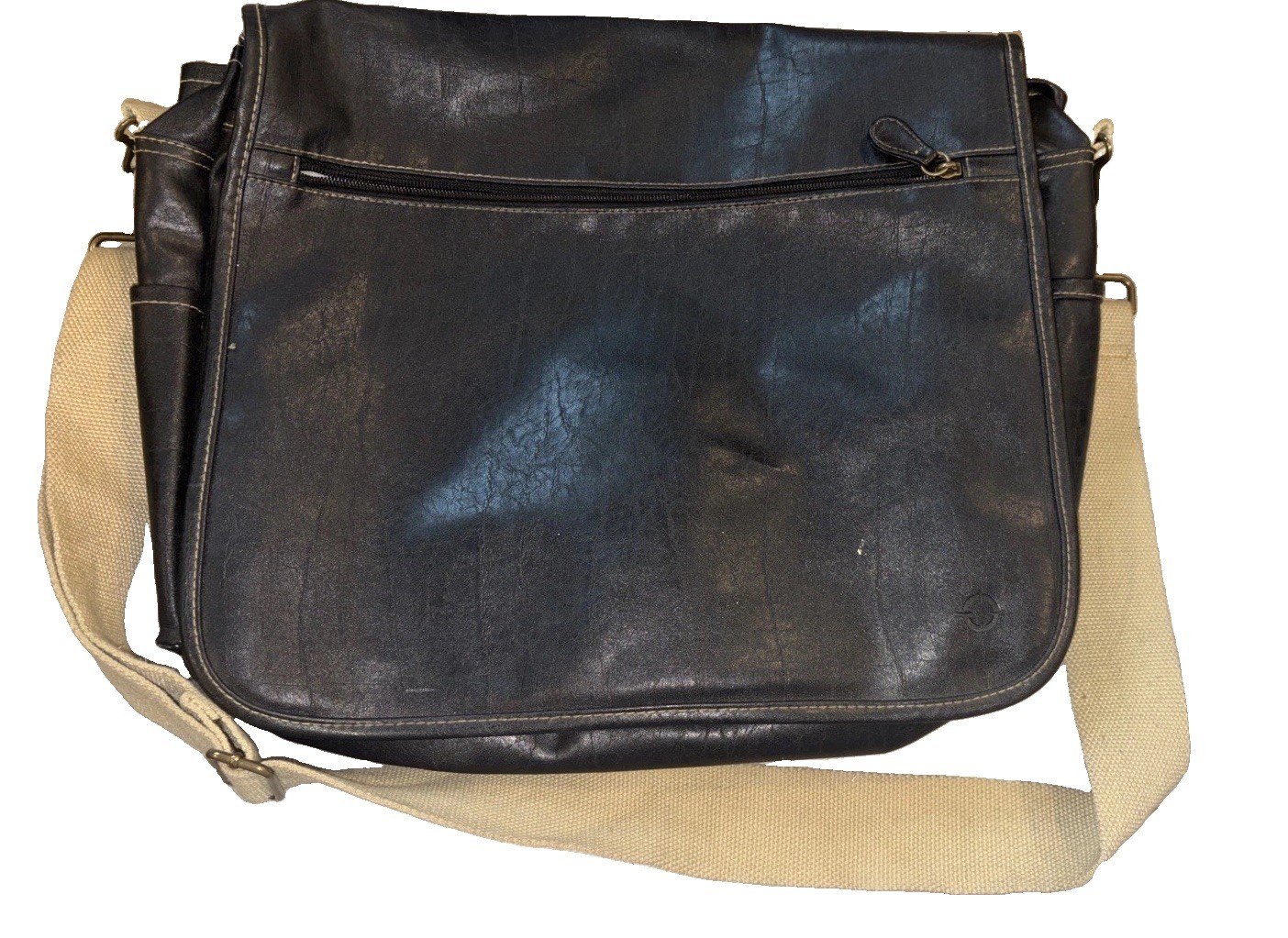 Vtg Franklin Covey Black Vinyl Messenger Bag Laptop Briefcase Crossbody Shoulder
