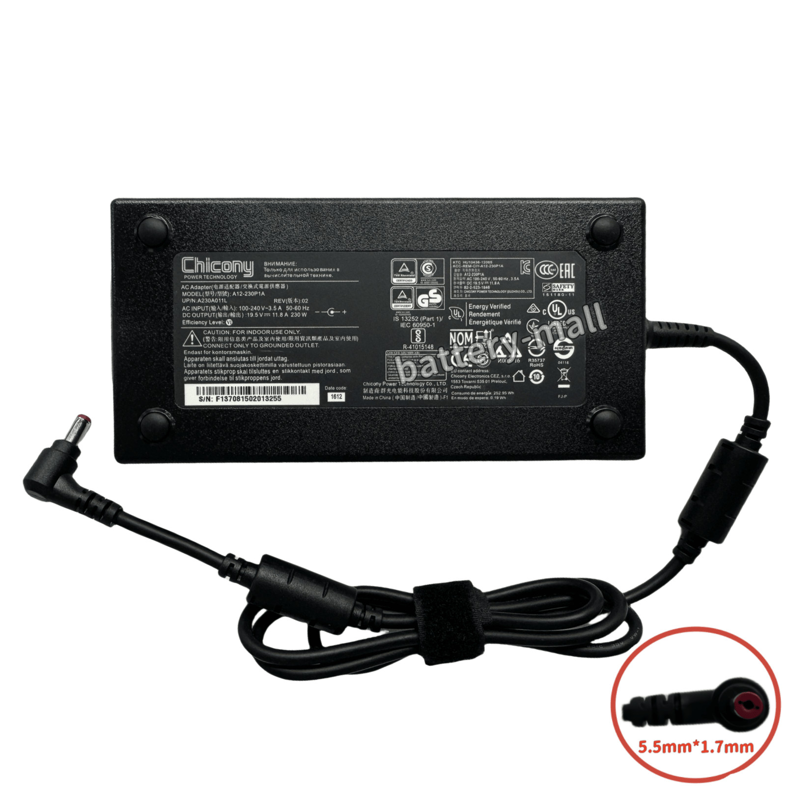 New Genuine 19.5V 11.8A 230W A12-230P1A 5.5*1.7mm For MSI GE75 Raider 10SF-484