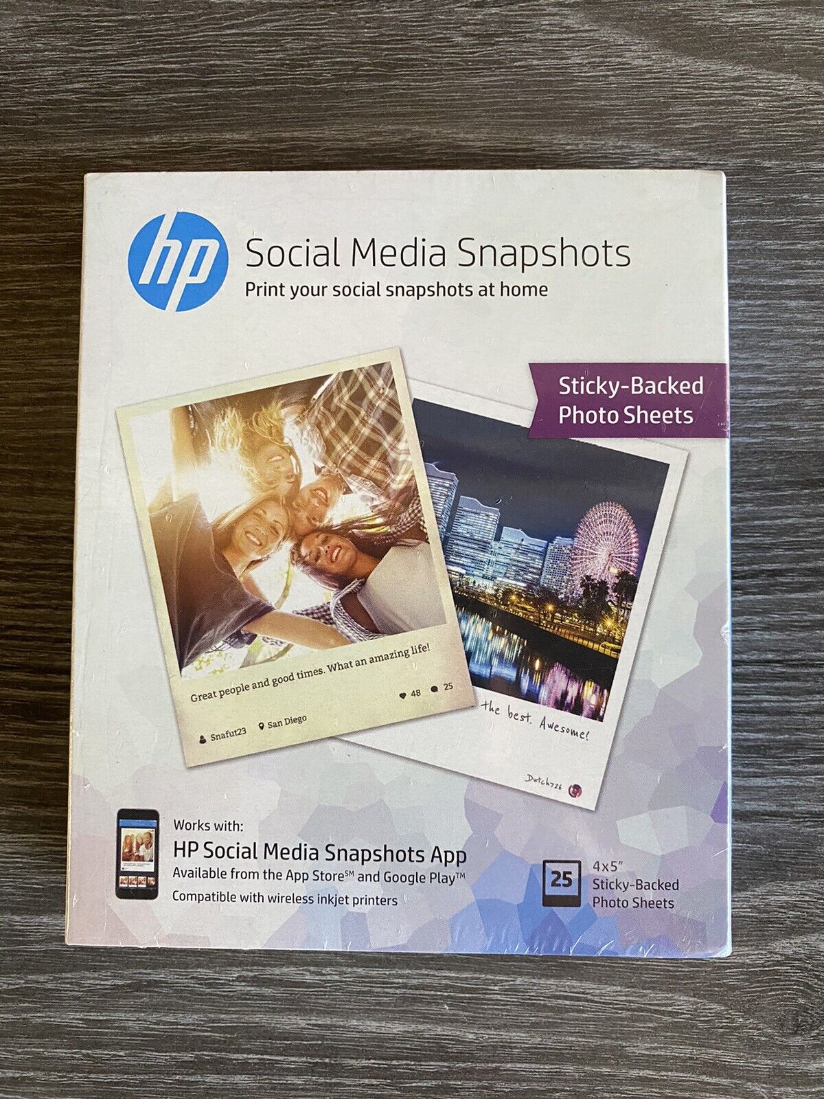 HP Social Media Snapshots Sticky-Backed Photo Sheets ~ 25 Sheets ~ New in Box
