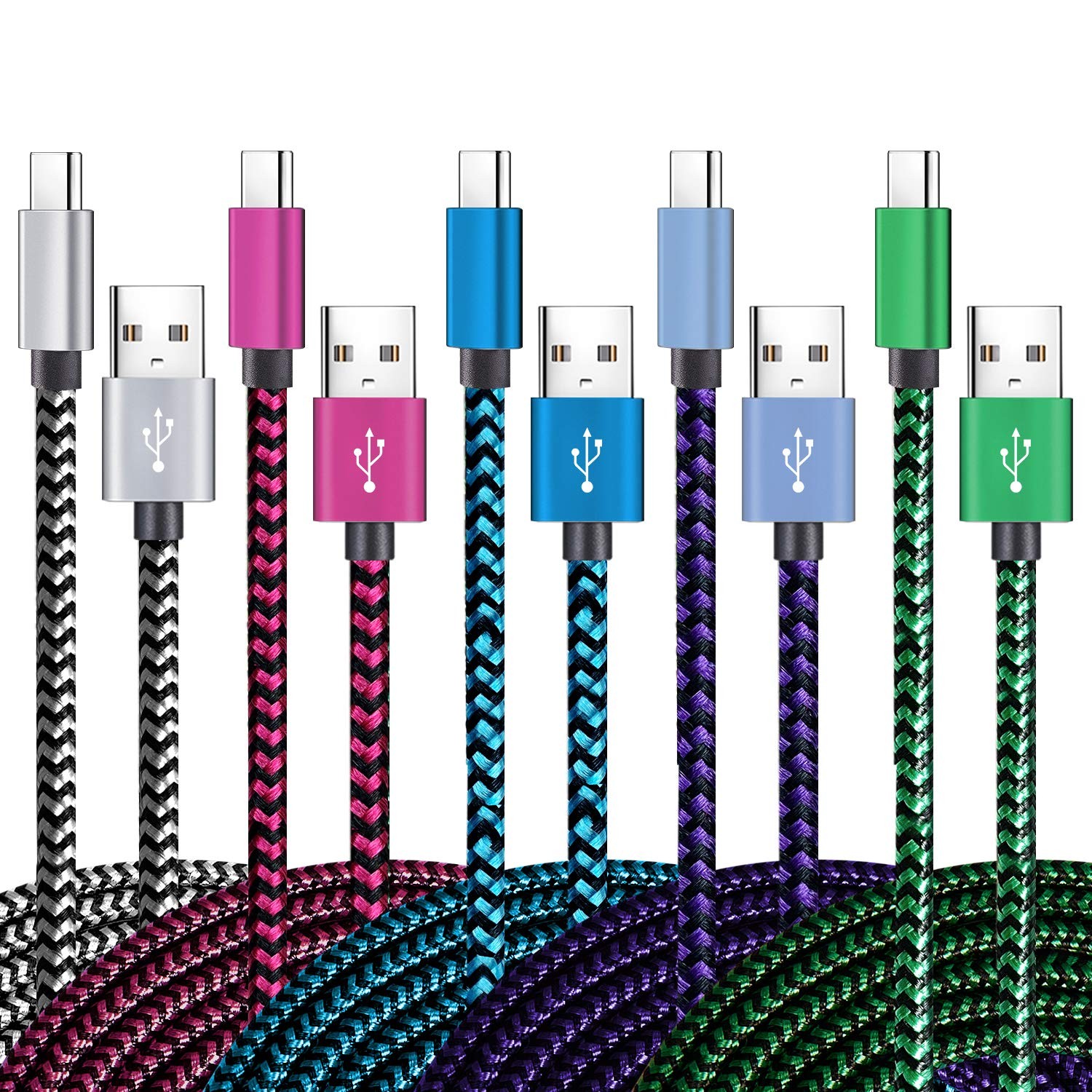 Teeind USB Type C Cable Fast 6 feet, black/blue/magenta/green/purple