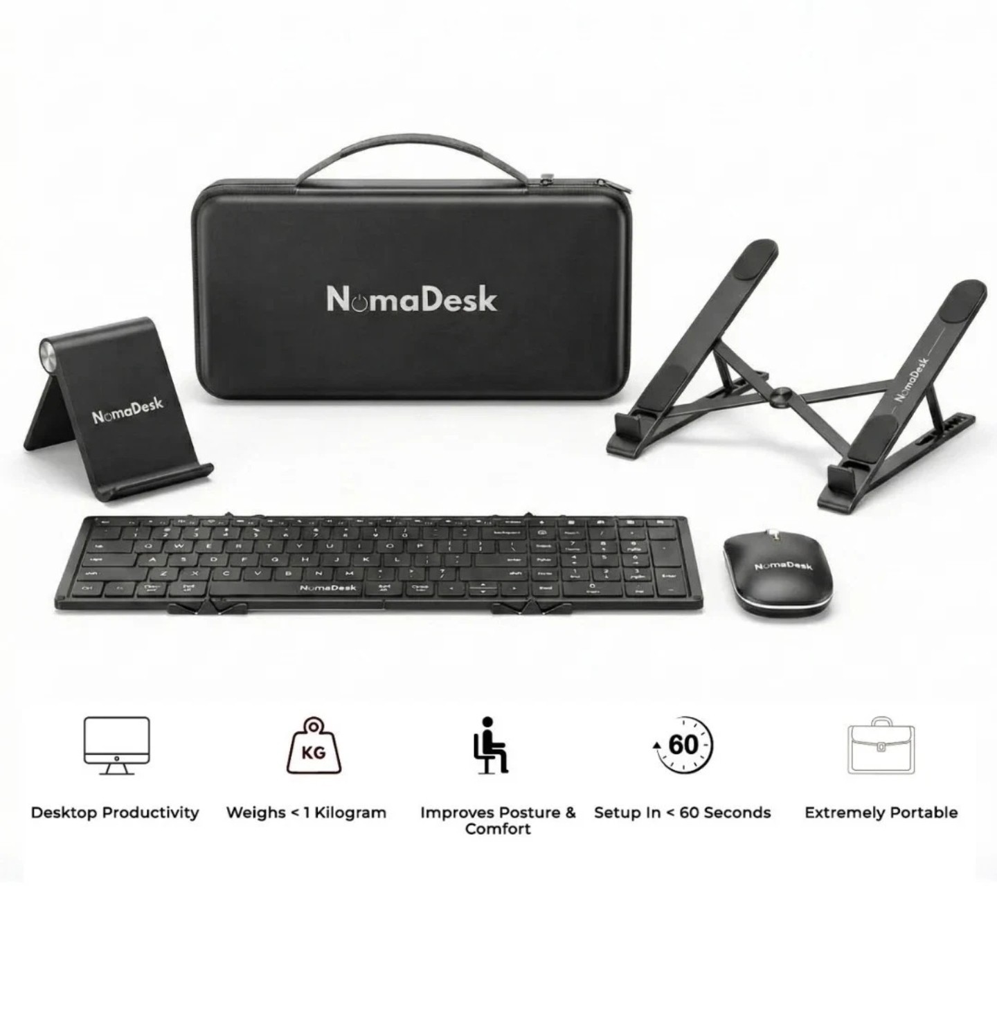 NomaDesk DeskMate Pro Travel Workstation Bluetooth Keyboard Mouse Combo NEW