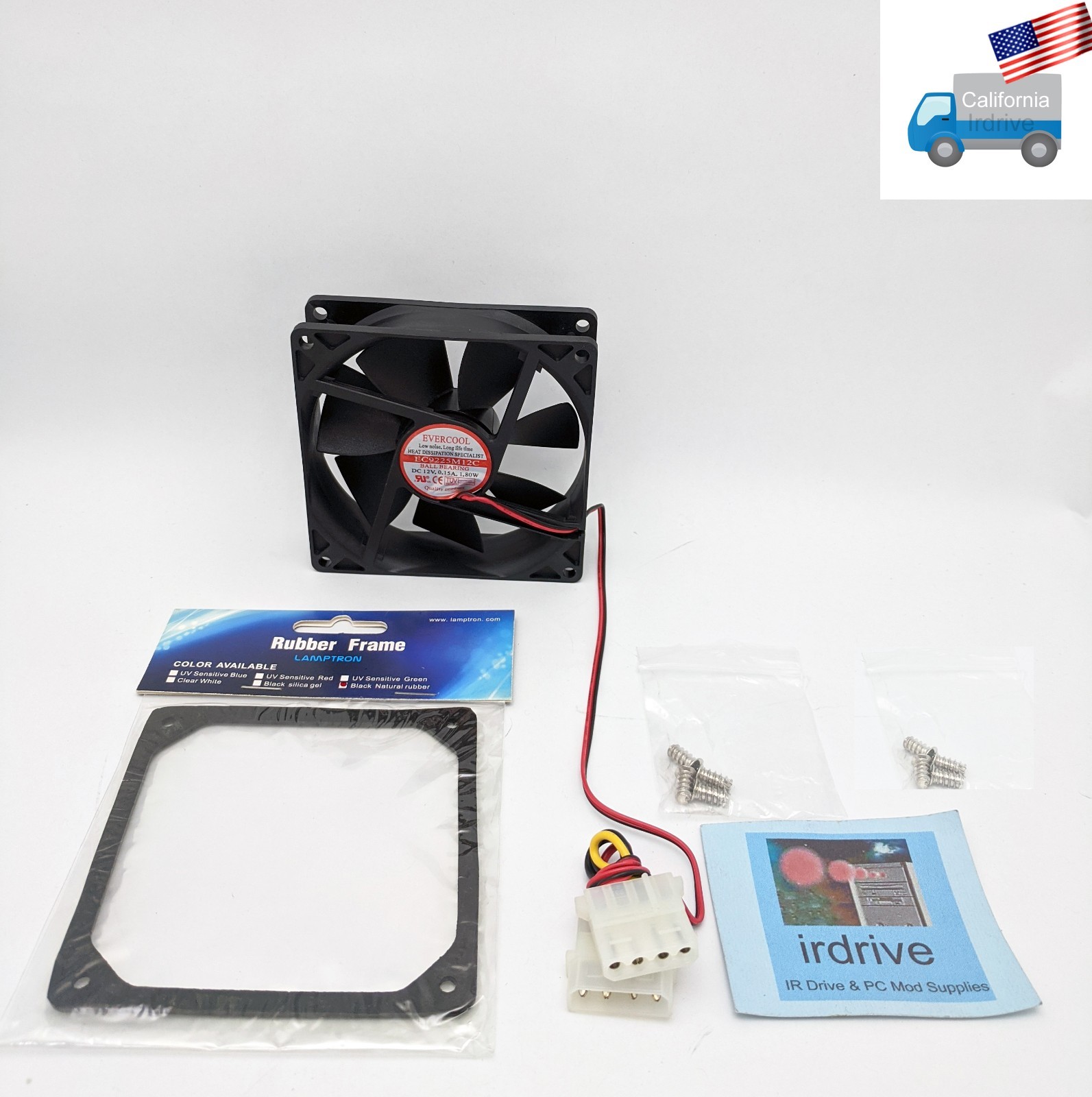 Evercool 92mm 4pin Ball Bearing 12V DC PC Case Cooling Fan +UV Sensitive Pad