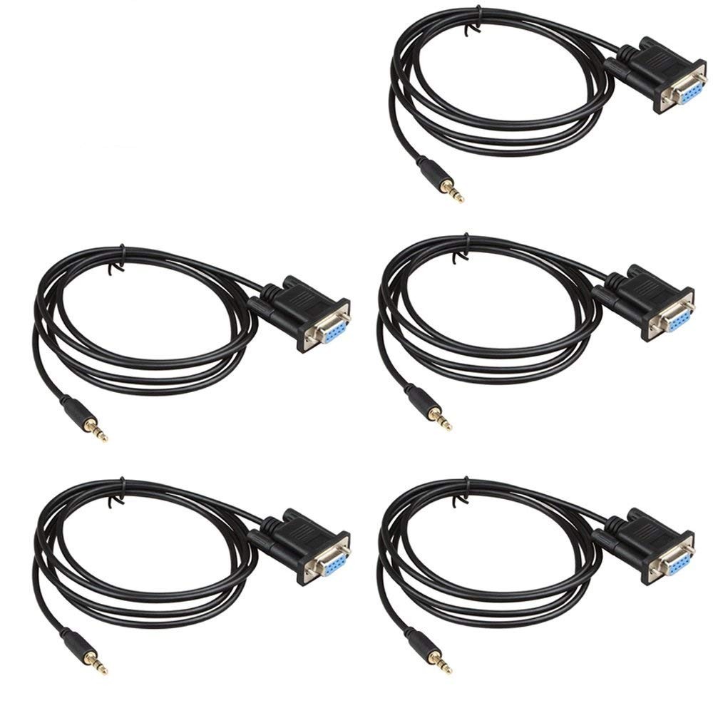 5 PCS 6 Feet Black DB9Pin Female To DC3.5mm Serial Data Transfer Cable