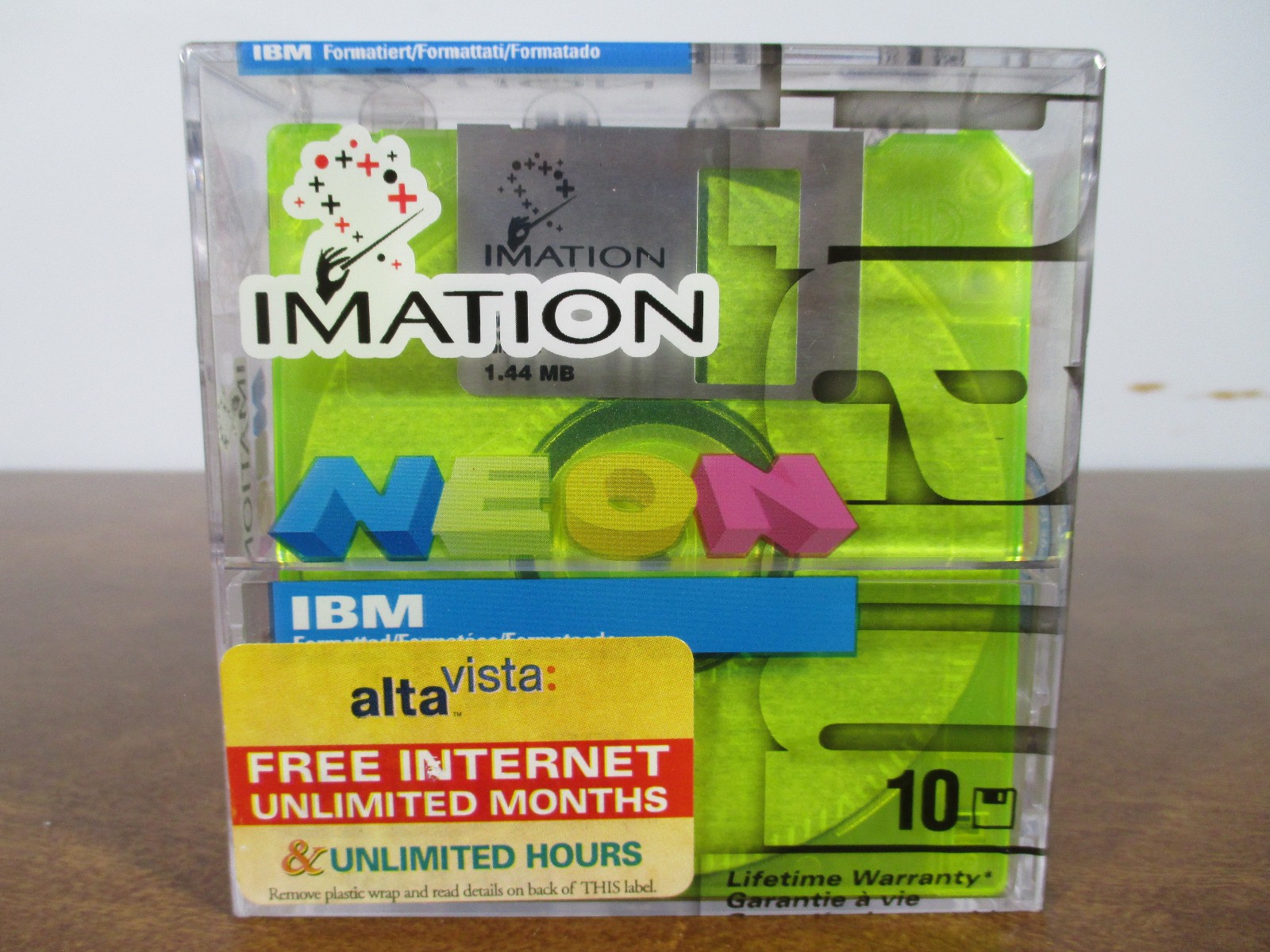 10 Pack Imation Neon Diskettes IBM Formatted 2HD 1.44MB New Sealed