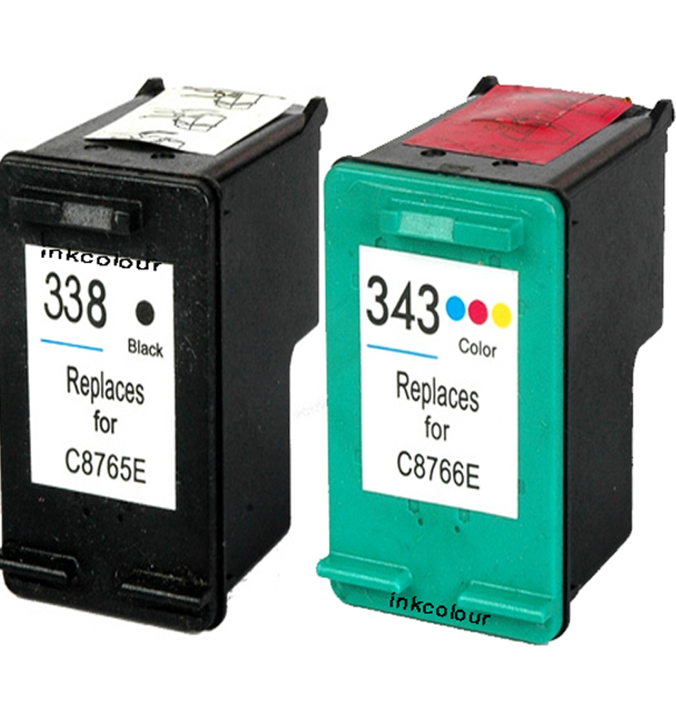 2 Non-OEM Replaces Fit For HP 338 343 Deskjet 5740 5743 5745 Ink Cartridges