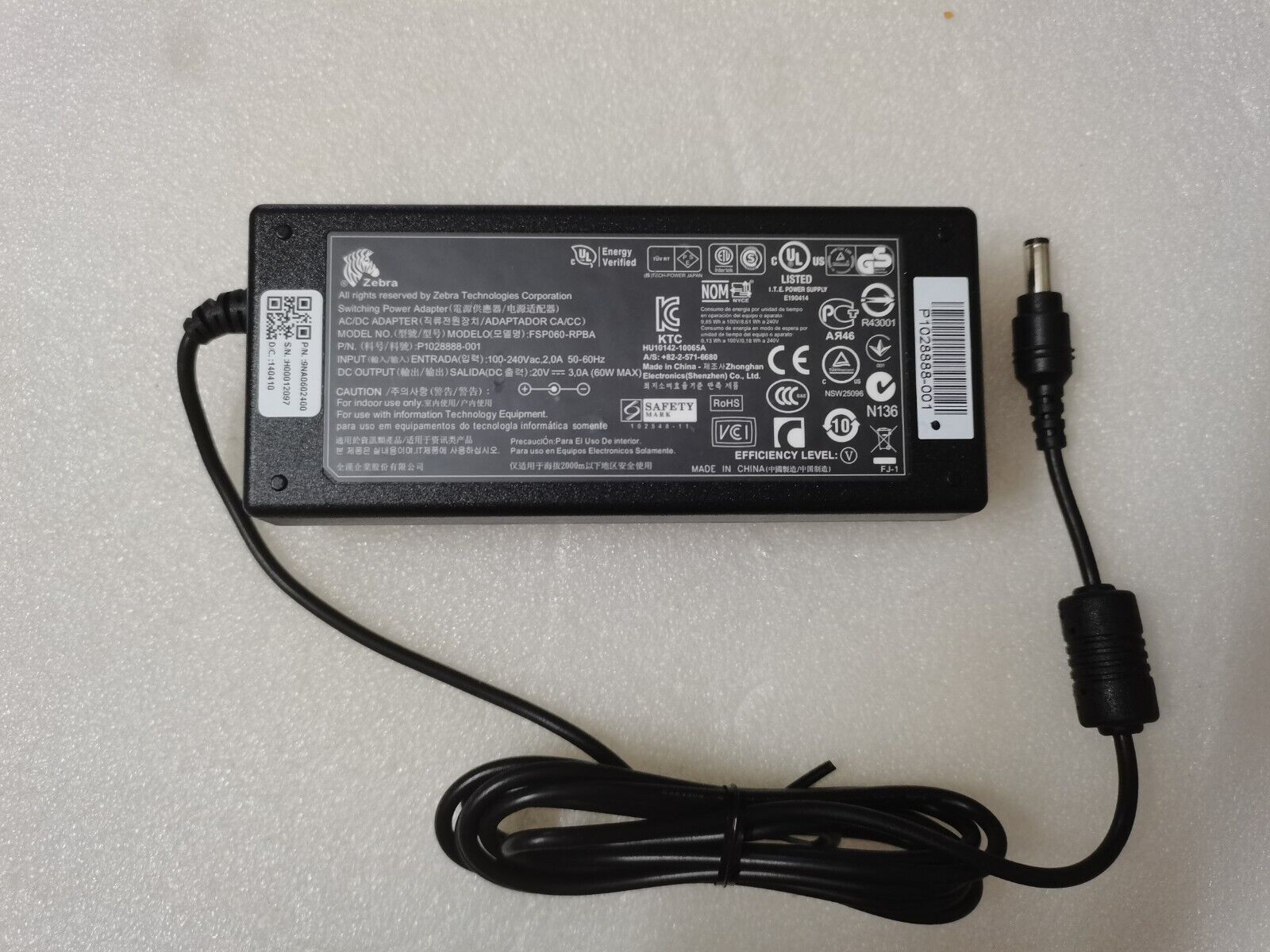 20V 3.0A FSP060-RPBA P1028888-001 For Zebra Printer 60W Series Original charger