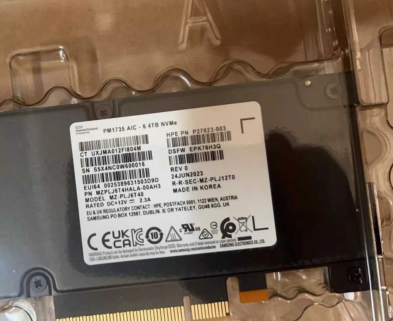 HPE Samsung PM1735 6.4TB SSD PCIE 4.0 NVME MZ-PLJ6T40 MZPLJ6T4HALA -00AH3