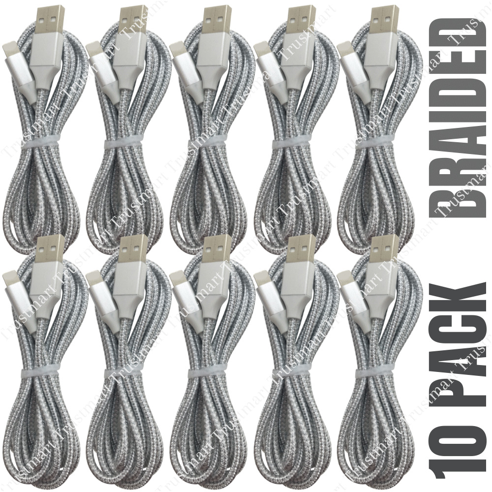 10Pack 6/10Ft Braided Fast Charger Cable Lot For iPhone 12 Pro Max Charging Cord