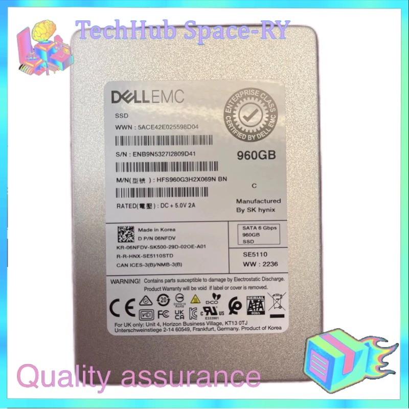 6NFDV 06NFDV DELL EMC 960GB SATA 2.5" 6Gbps HFS960G3H2X069N SSD Gen14 15 16 Tray