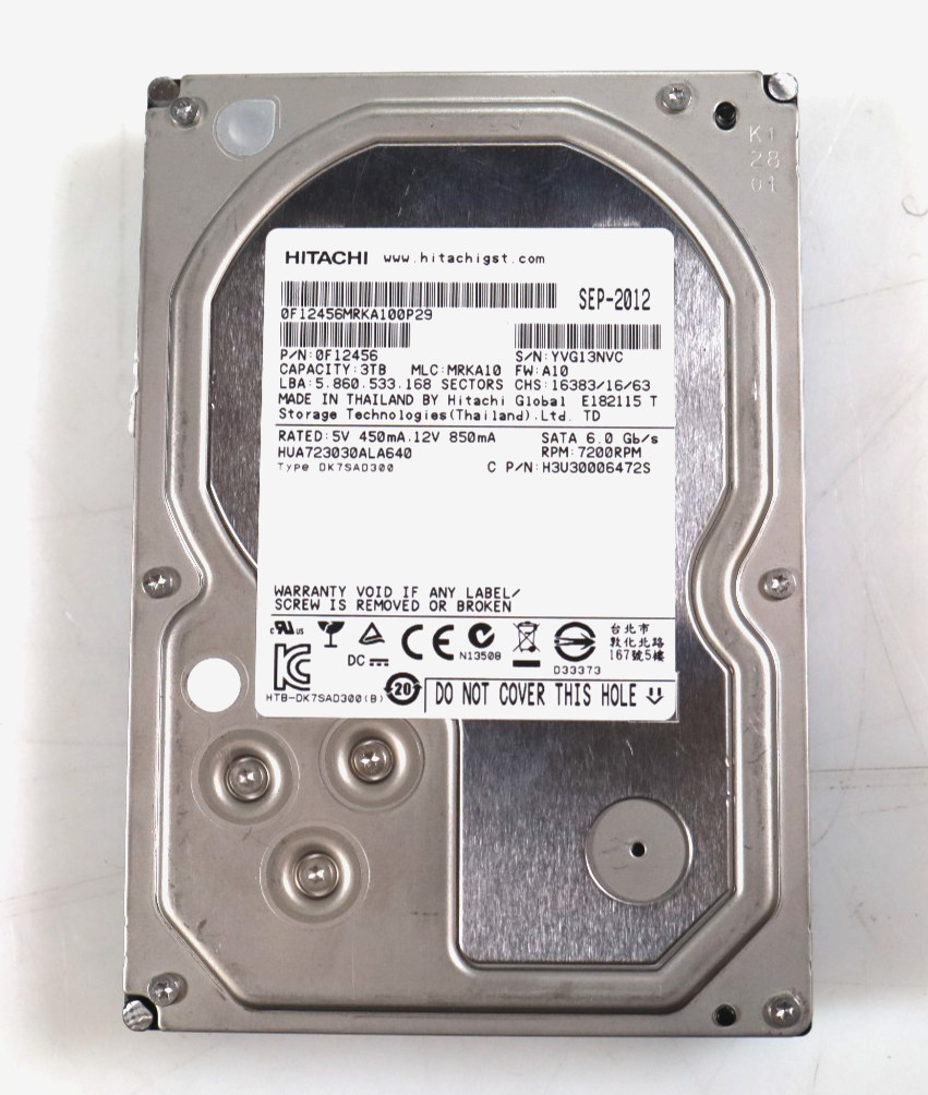 Hitachi Ultrastar 7K3000 HUA723030ALA640 3TB 3.5" SATA 7200RPM HDD 0F12456