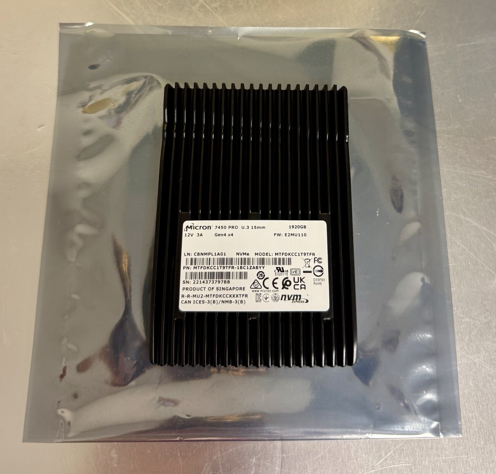 Micron 7450 PRO 1.92TB NVMe PCIe Gen4 x4 U.3 15mm Enterprise SSD MTFDKCC1T9TFR