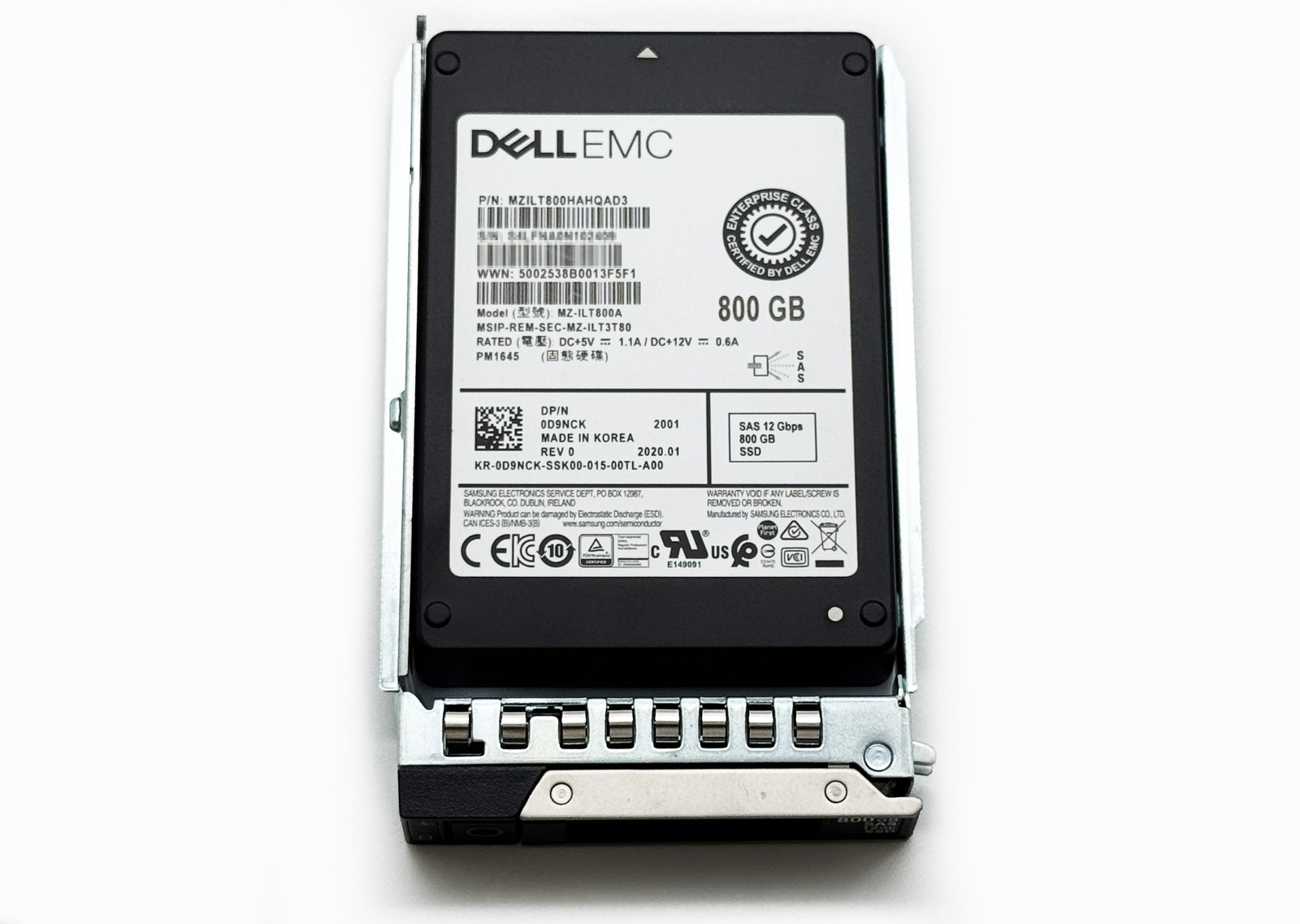 Dell EMC 800GB 12Gbps SAS 2.5" Enterprise SSD PM1645 MZ-ILT800A 0D9NCK w/ Caddy