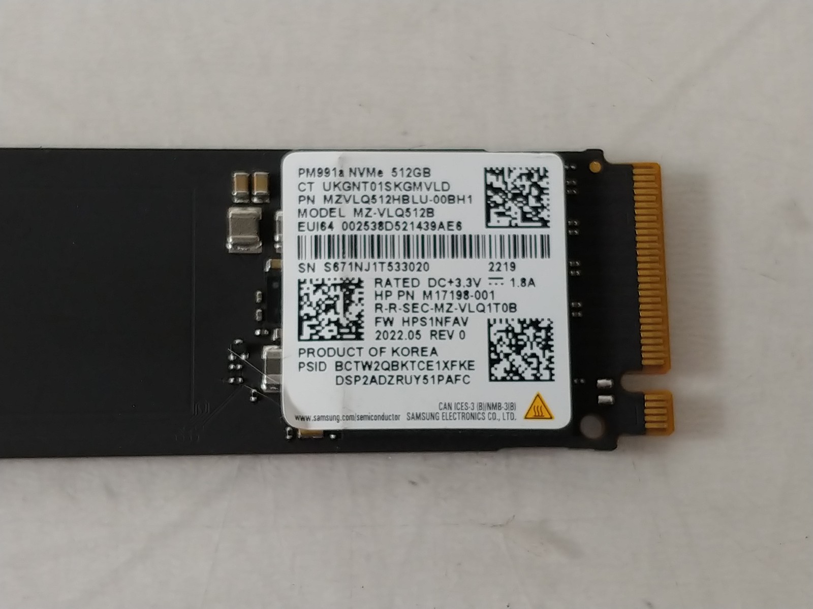 Samsung PM991a MZ-VLQ512B 512 GB NVMe 80mm Solid State Drive