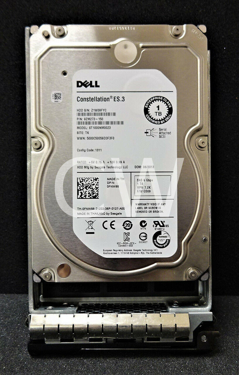 FNW88 ST1000NM0023 Dell ES.3 1TB 7200RPM 6Gbps 3.5" SAS SERVER HDD Hard Drive