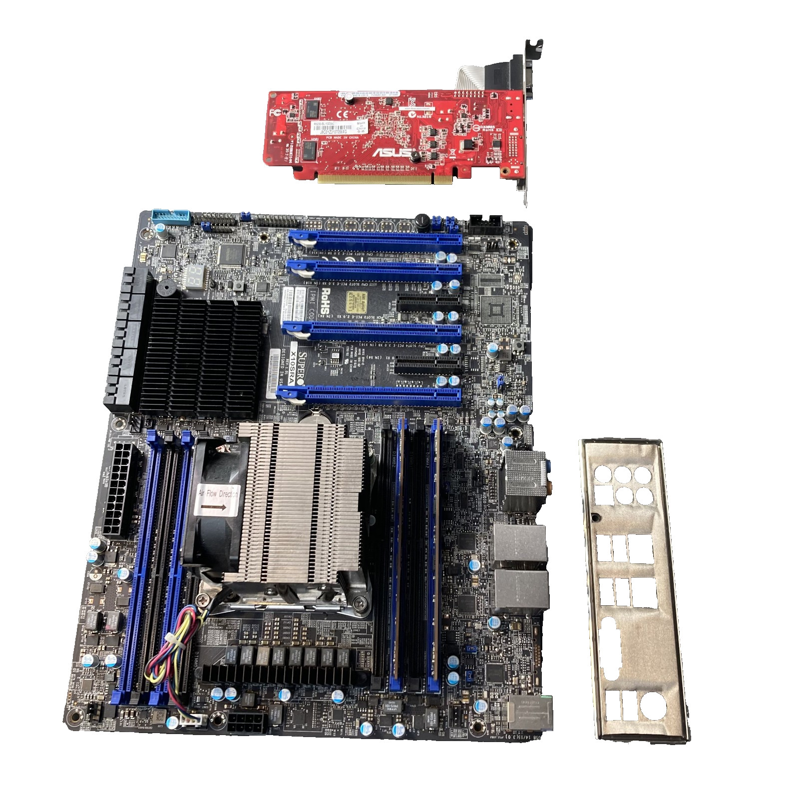 Supermicro X10SRA-F Motherboard W/ CPU 8GB RAM Asus GPU & I/O Shield