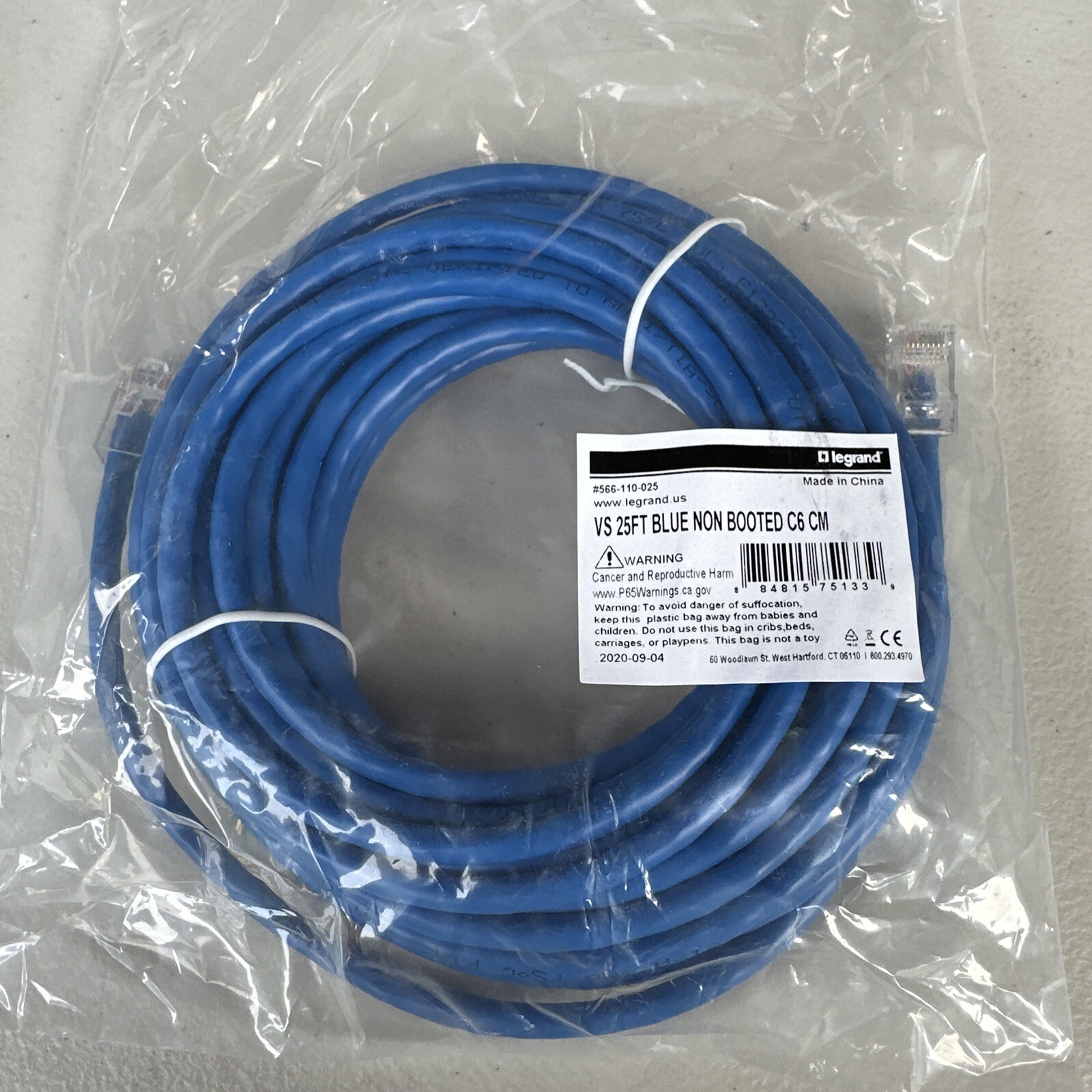 New Legrand VS 25ft Blue Non Booted Cat 6 Patch Cable 25ft Long 566-110-025