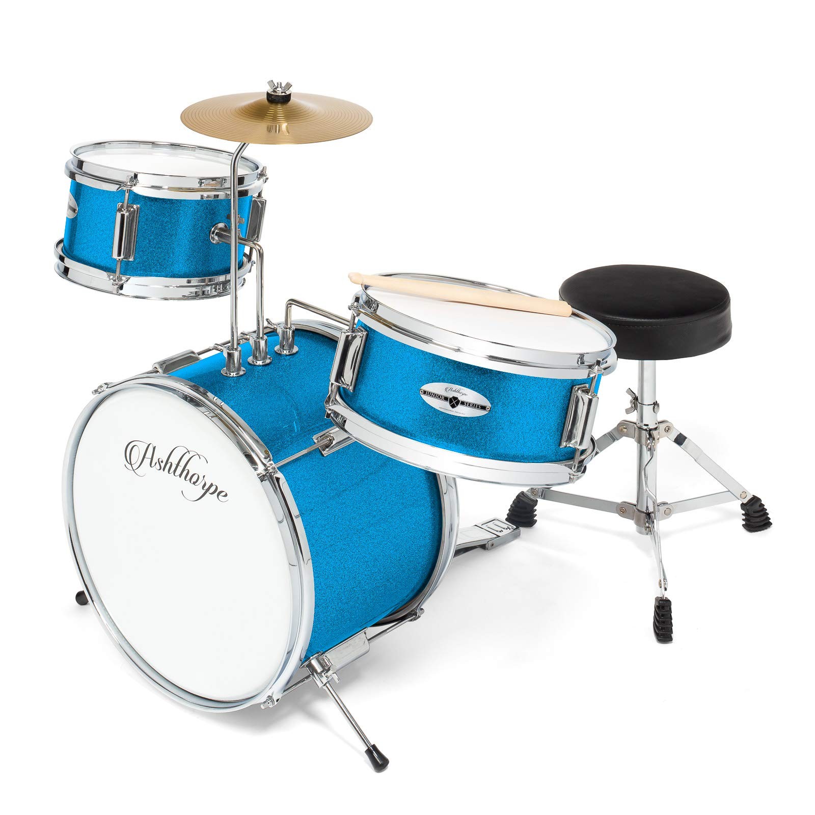 3-Piece Complete Kids Drum Set - Junior Beginner Kit with 14" Bass, Adjustabl...