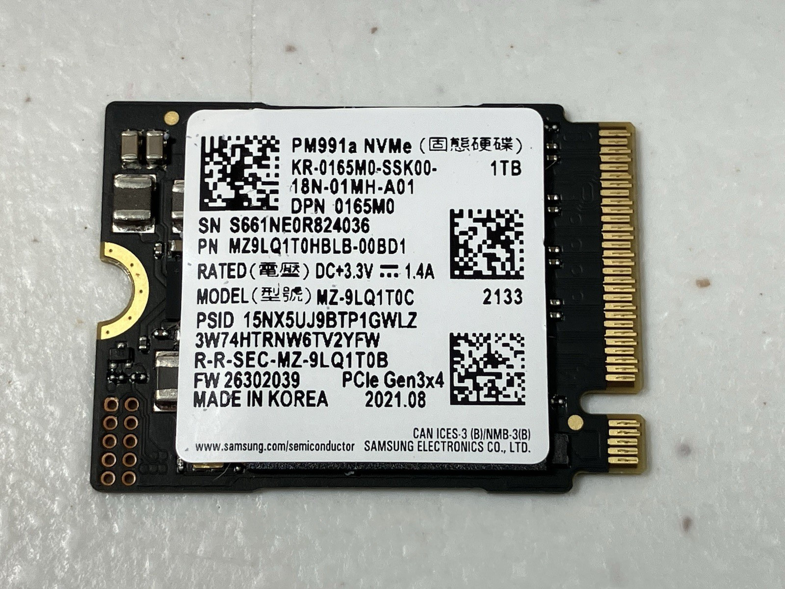 Samsung PM991a 1TB NVMe M.2 SSD PCIe Gen 3x4