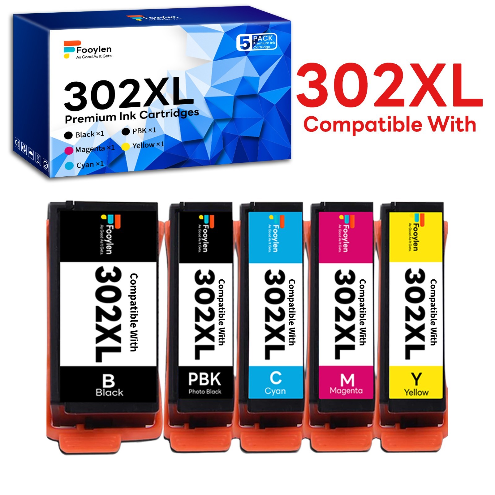 5PK 302XL Black Photo Black Cyan Magenta Yellow Ink Cartridges for Epson XP-6100