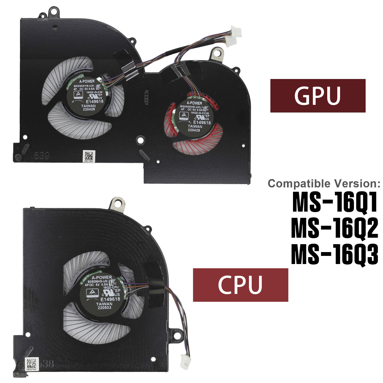 CPU GPU Cooling Fan Replacement For MSI GS65 Stealth GS65VR MS-16Q1 Q2 Q3 Q4 Q5