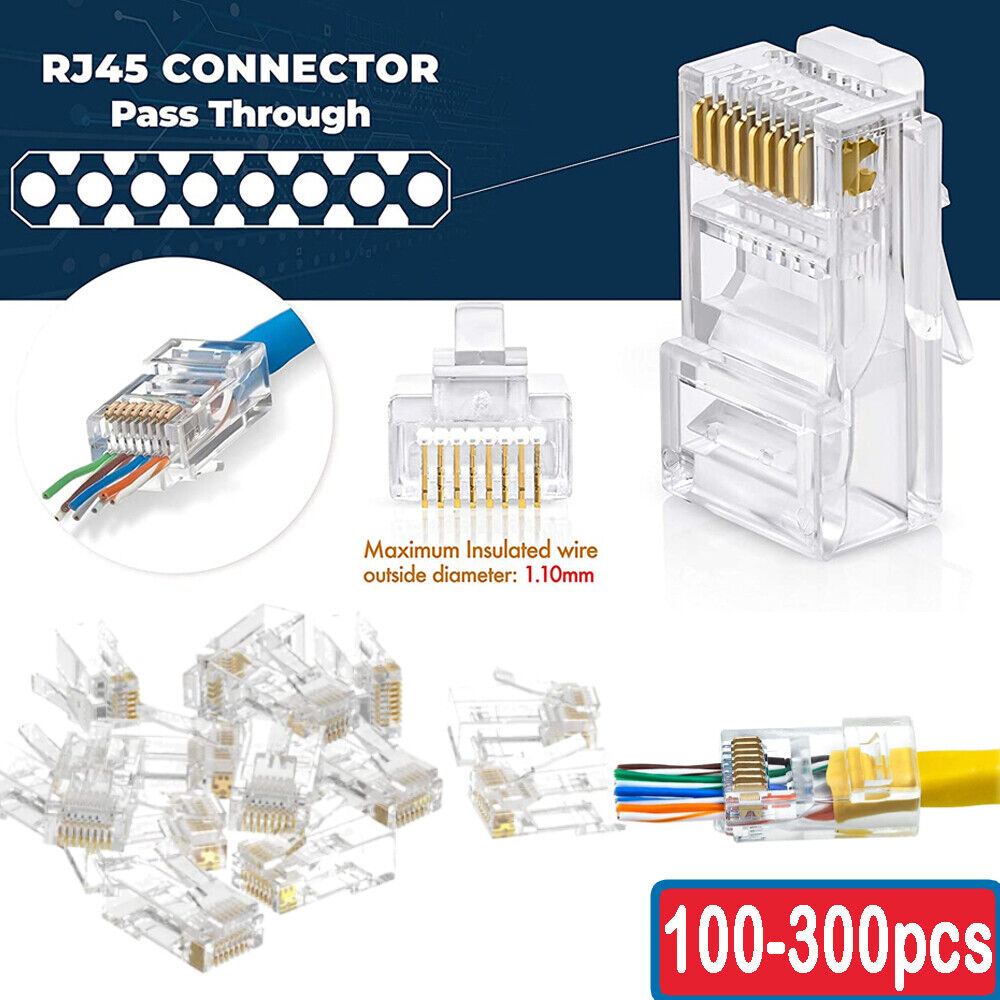 RJ45 Pass Through Modular Plug Network Cable Connector End 8P8C CAT6 CAT5 100pcs