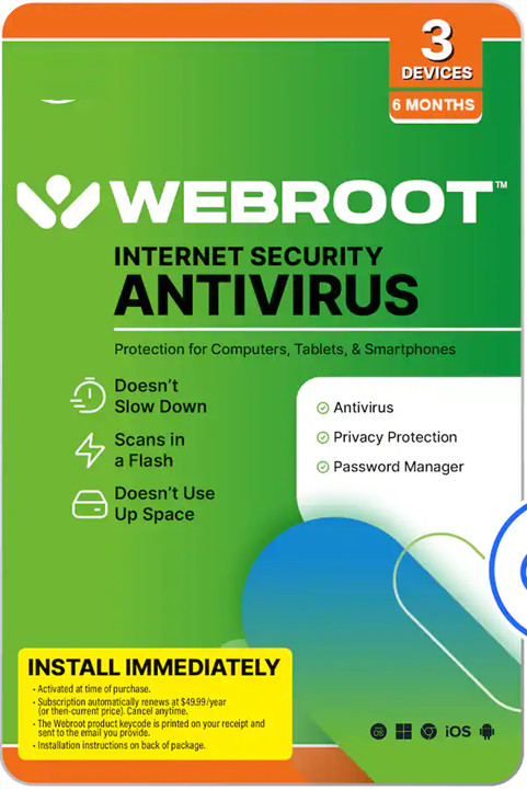 Webroot - Internet Security with Antivirus Protection (3 Devices) (6-Month Subs)