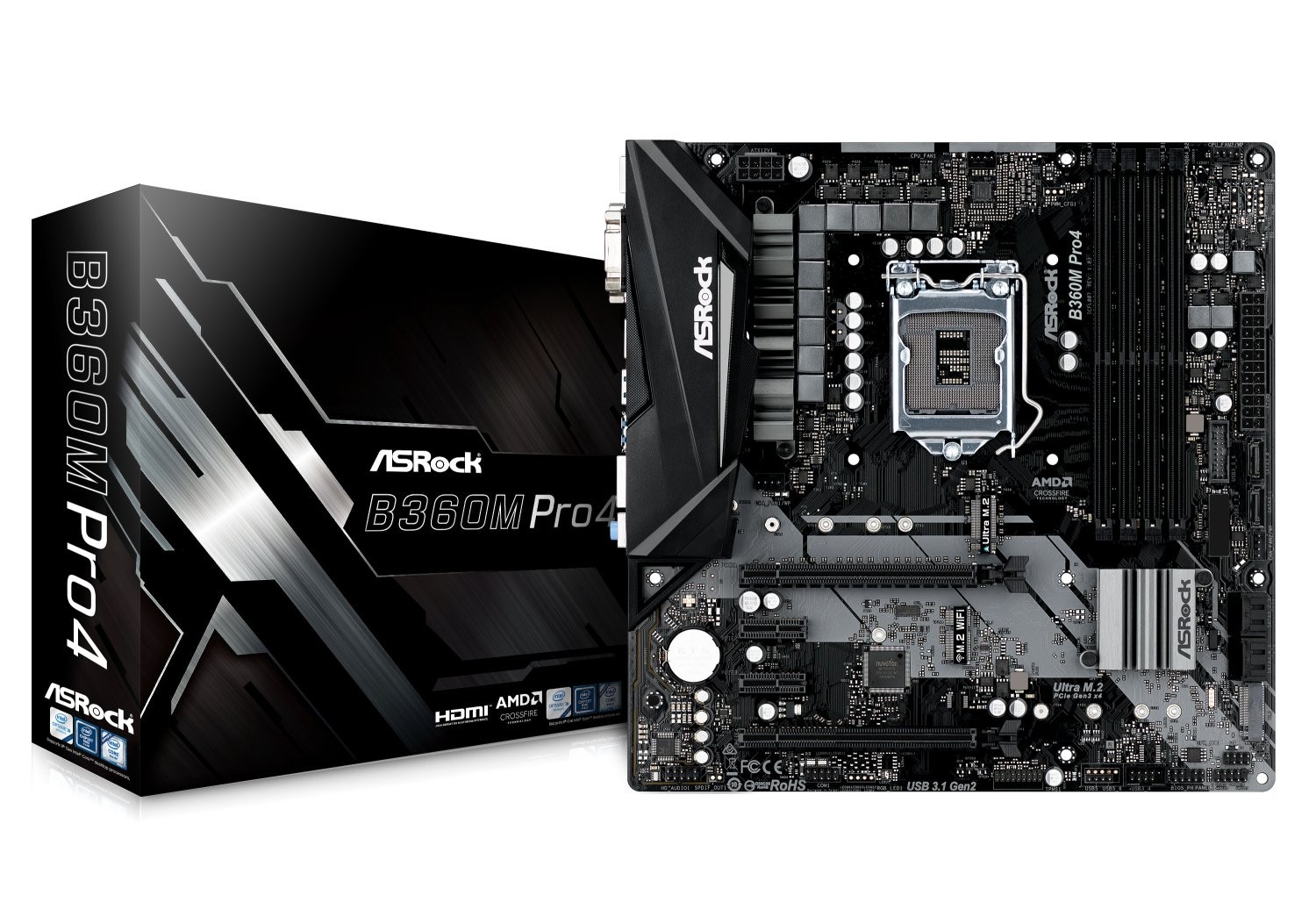 ASRock B360M PRO4 LGA1151/Intel B360/DDR4/Quad CrossFireX/SATA3&USB3.1/M.2/GbE