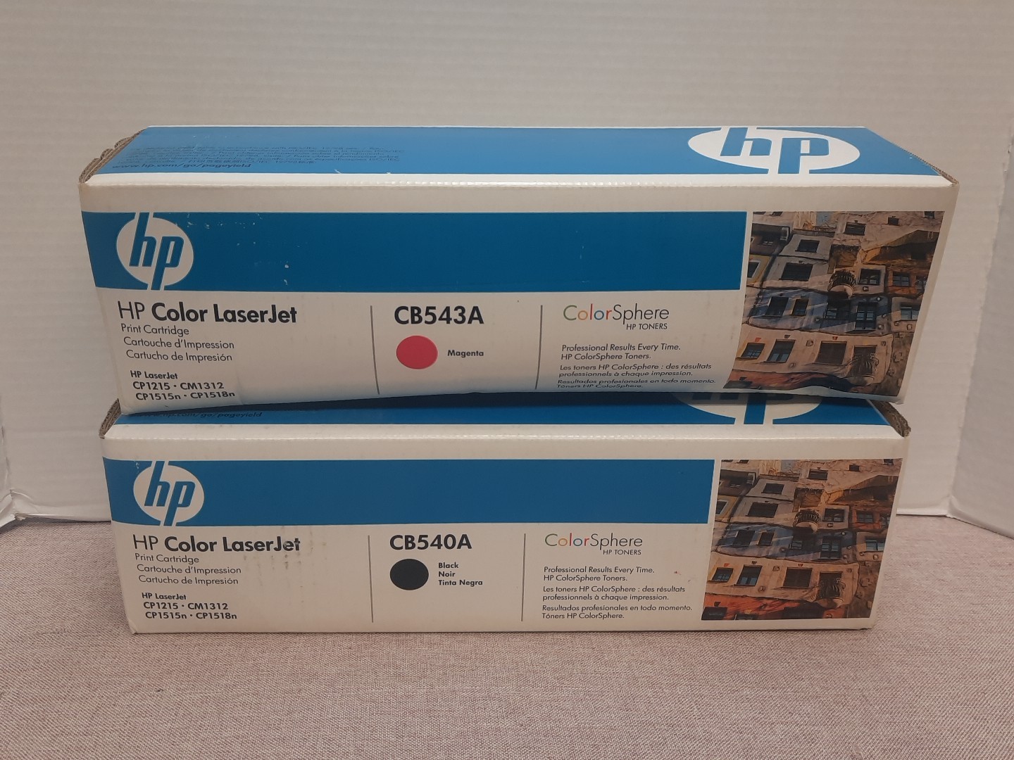 New HP 125A CB540A Black CB543A Magenta Print Cartridge Lot Of 2 New Damaged Box