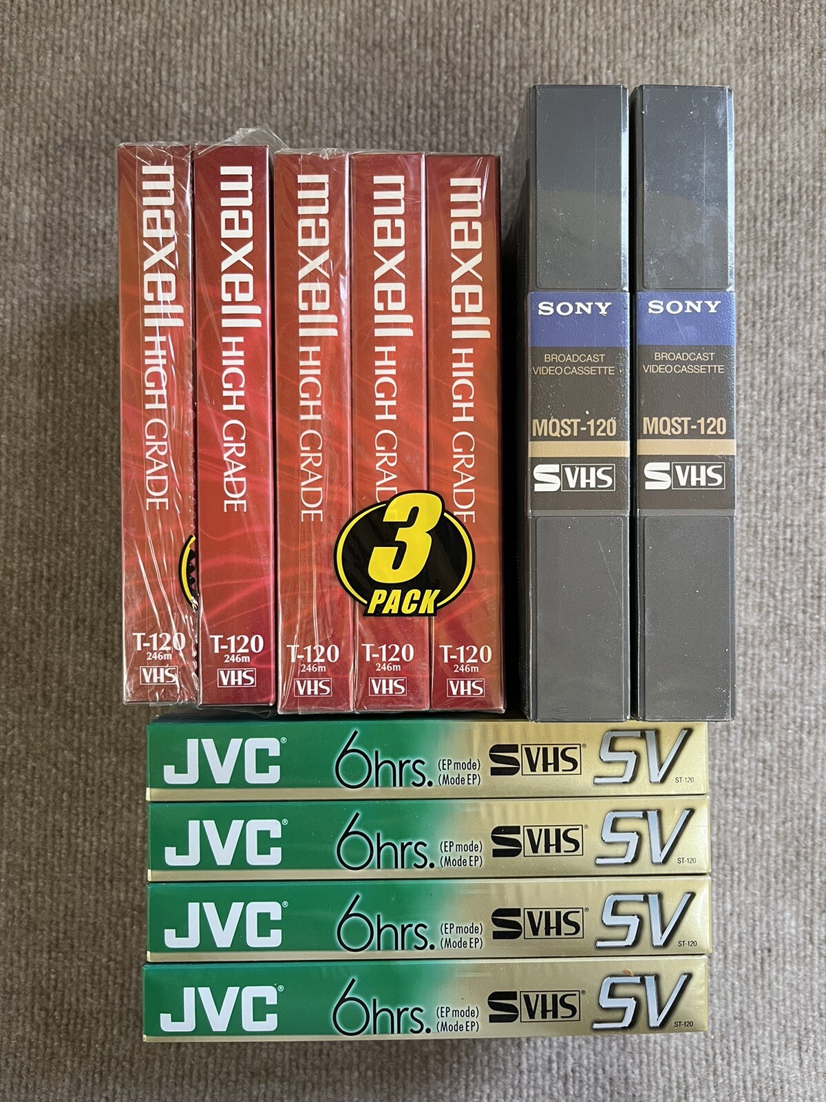 Blank Media VHS Cassette Tapes Sealed Maxell Sony JVC 120 6hrs Lot of 11 NEW