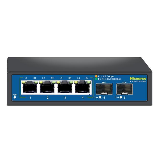 Hisource 4 8 Port 2.5g Ethernet Switch None Poe Network Switch with 1*10g Sfp