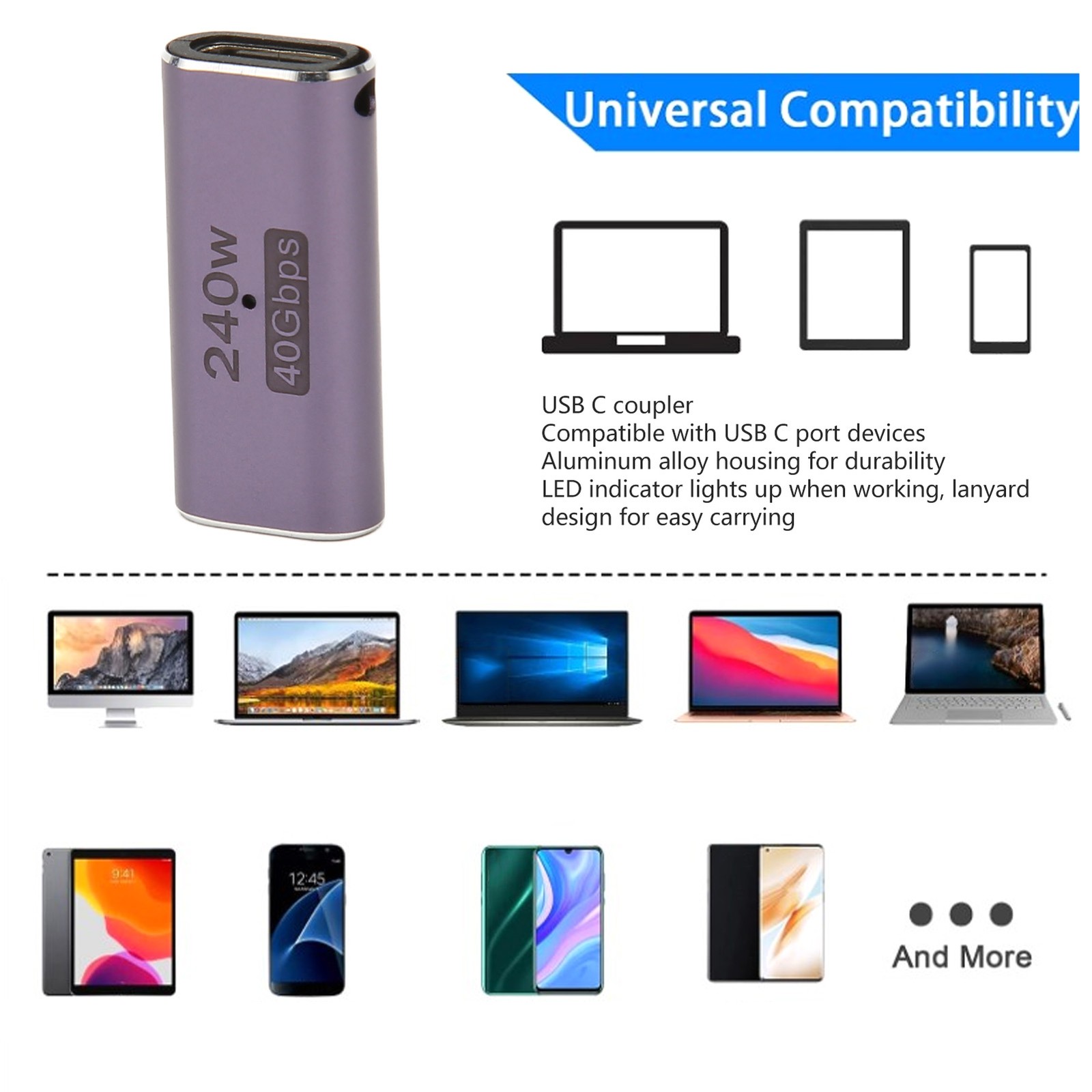 USB4.0 C Female To Female Adapter Support PD 240W 40Gbps 8K 60Hz USB Type C RMUM