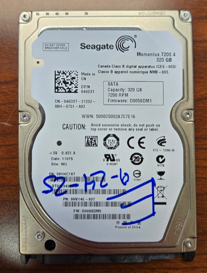 Seagate Momentus 7200.4 320GB Internal 7200RPM 2.5" (ST9320423AS) HDD USED AS-IS