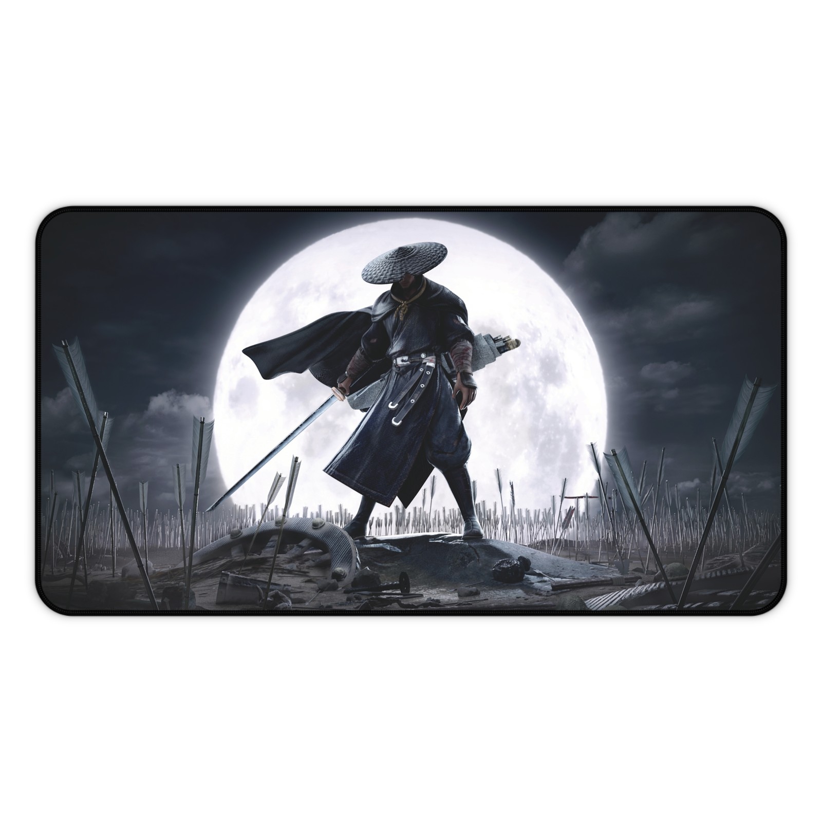 Moonlit Samurai Desk Mat | Warrior Landscape Mouse Pad