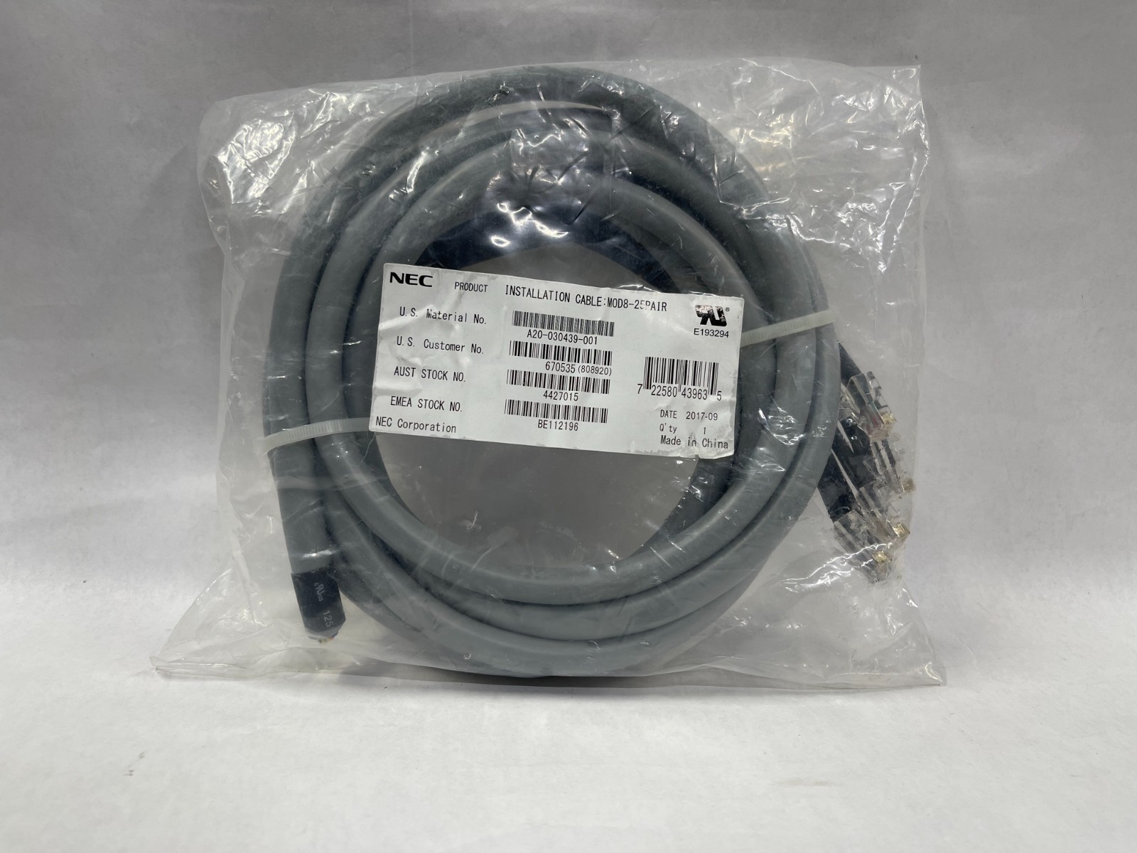 NEC MOD8-25PAIR Installation Cable -6 Connector-25 Pair 15Ft A20-030439-001  NEW