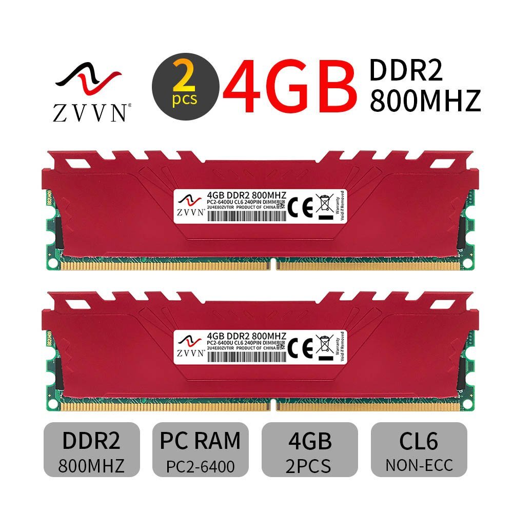 ZVVN 8GB 2x 4GB DDR2 800MHz PC2-6400U CL6 240Pin intel Desktop PC Memory RAM RED