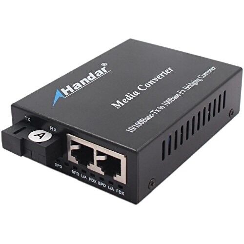 Handar Fast Ethernet Media Converter, Copper to Fiber, 2 Ports10/100Mbps RJ45