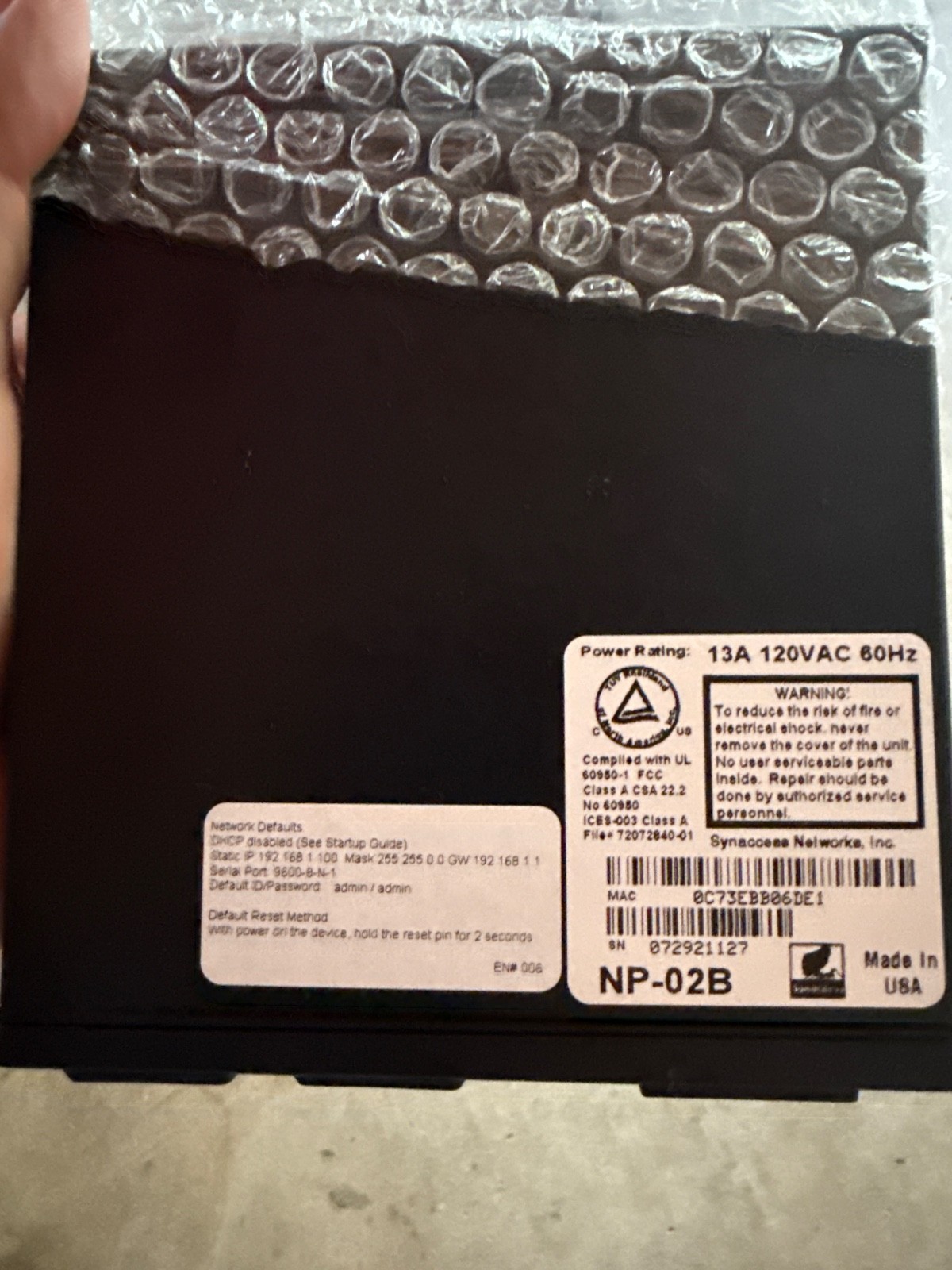 Synaccess netBooter NP-02B Remote Switched PD Control via Web, telnet   USA