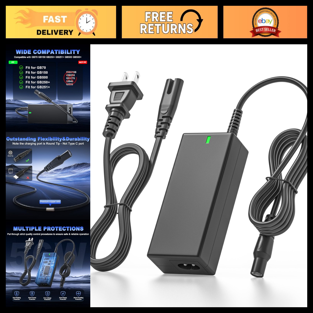 56W 14V Fast Charger for GB70 GB150 - High-Speed Charging Cord, Universal Compat