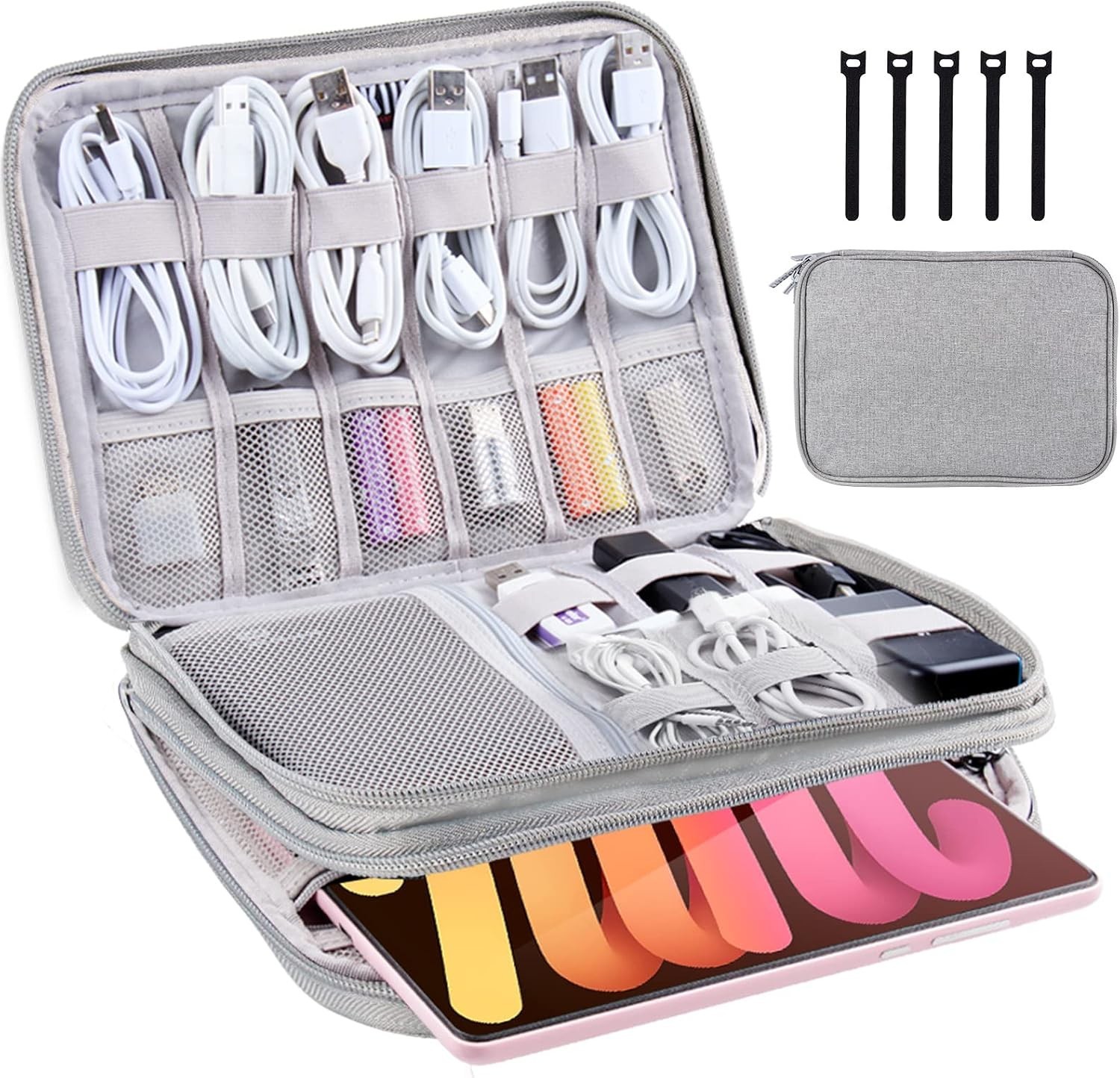 Estuche Bolso Organizador De Cables Audifonos Teléfono, Cable, Tableta Negro NEW