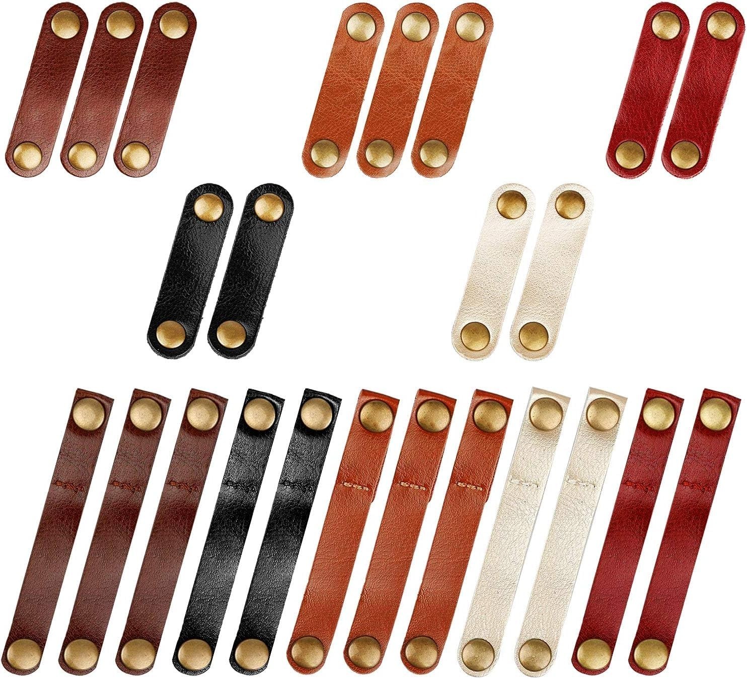24 Pcs Leather Cord Organizer Ties - Durable Cable Straps for Cords & Wires
