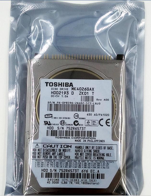 TOSHIBA 40GB MK4026GAX Hard Disk Drive HDD 2.5" 16MB 5400RPM PATA Laptop Disk