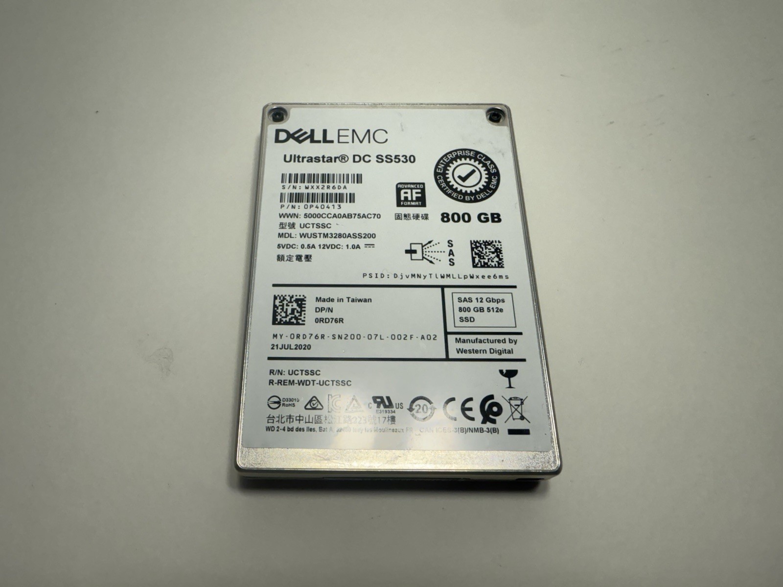 RD76R DELL EMC WUSTM3280ASS200  SAS 12Gbps 800GB 512e SSD 0RD76R 91% Health