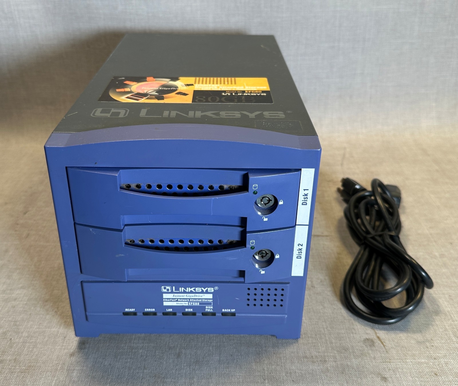 Linksys Etherfast EFG80 80GB NAS w/ Drives - Powers on, Unable to connect -READ