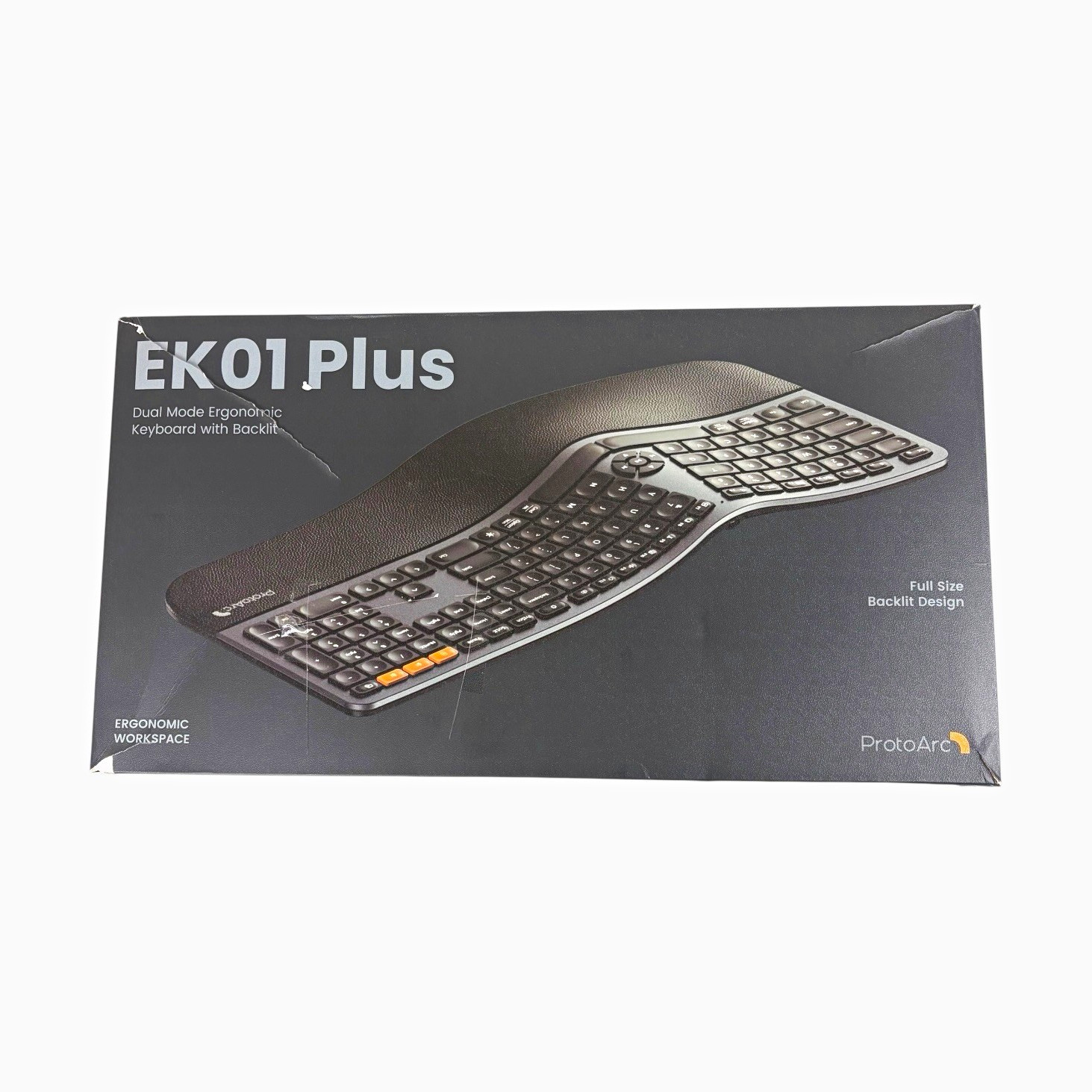 ProtoArc EK01 Plus Ergonomic Wireless USB Bluetooth Backlit Keyboard Black/Gray