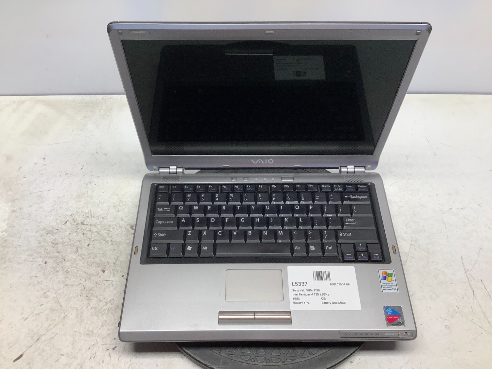 Sony Vaio VGN-S150 Intel Pentium M 725 1.6GHz  NO HDD