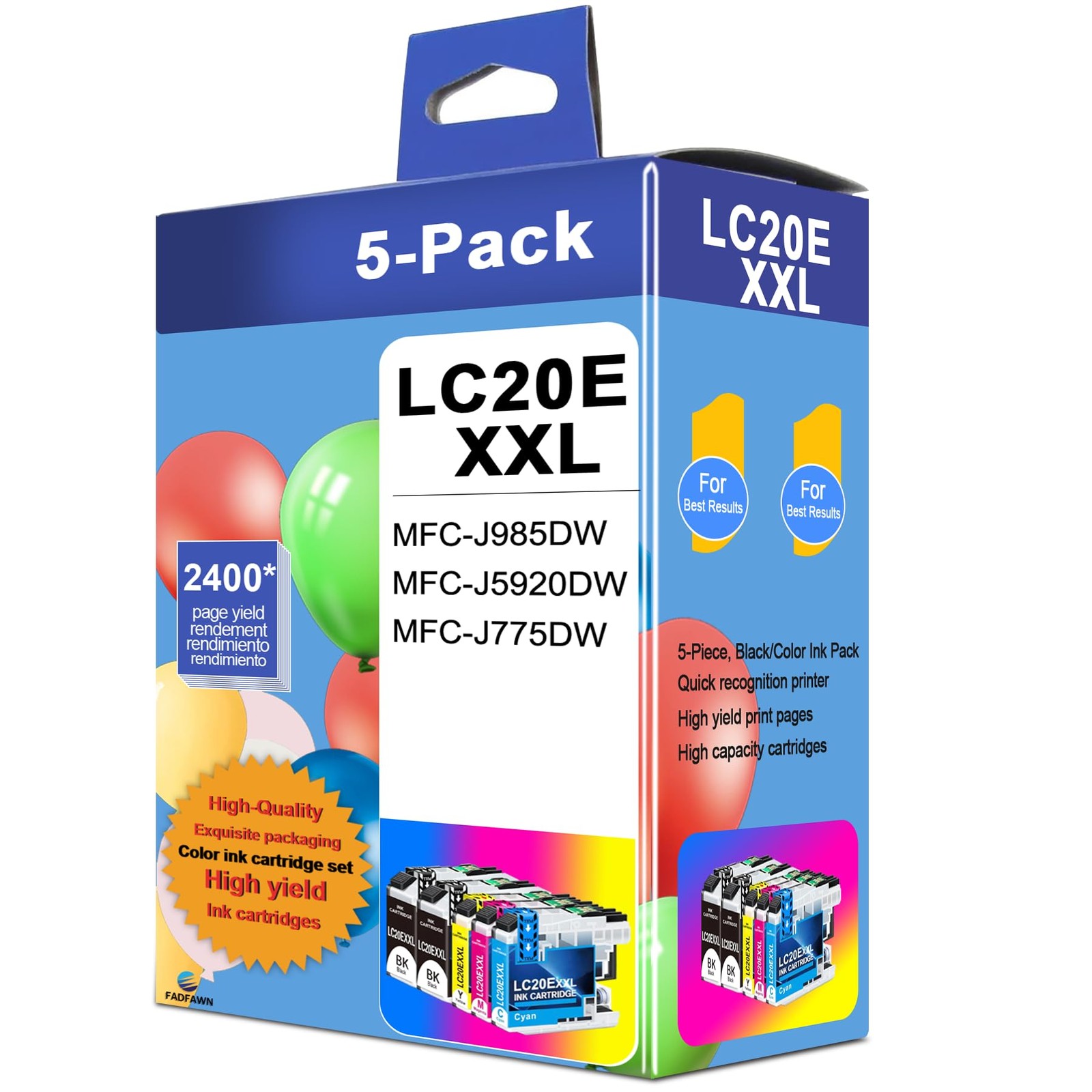 LC20E Ink Cartridges Super High Yield 5 Pack for Brother LC20E